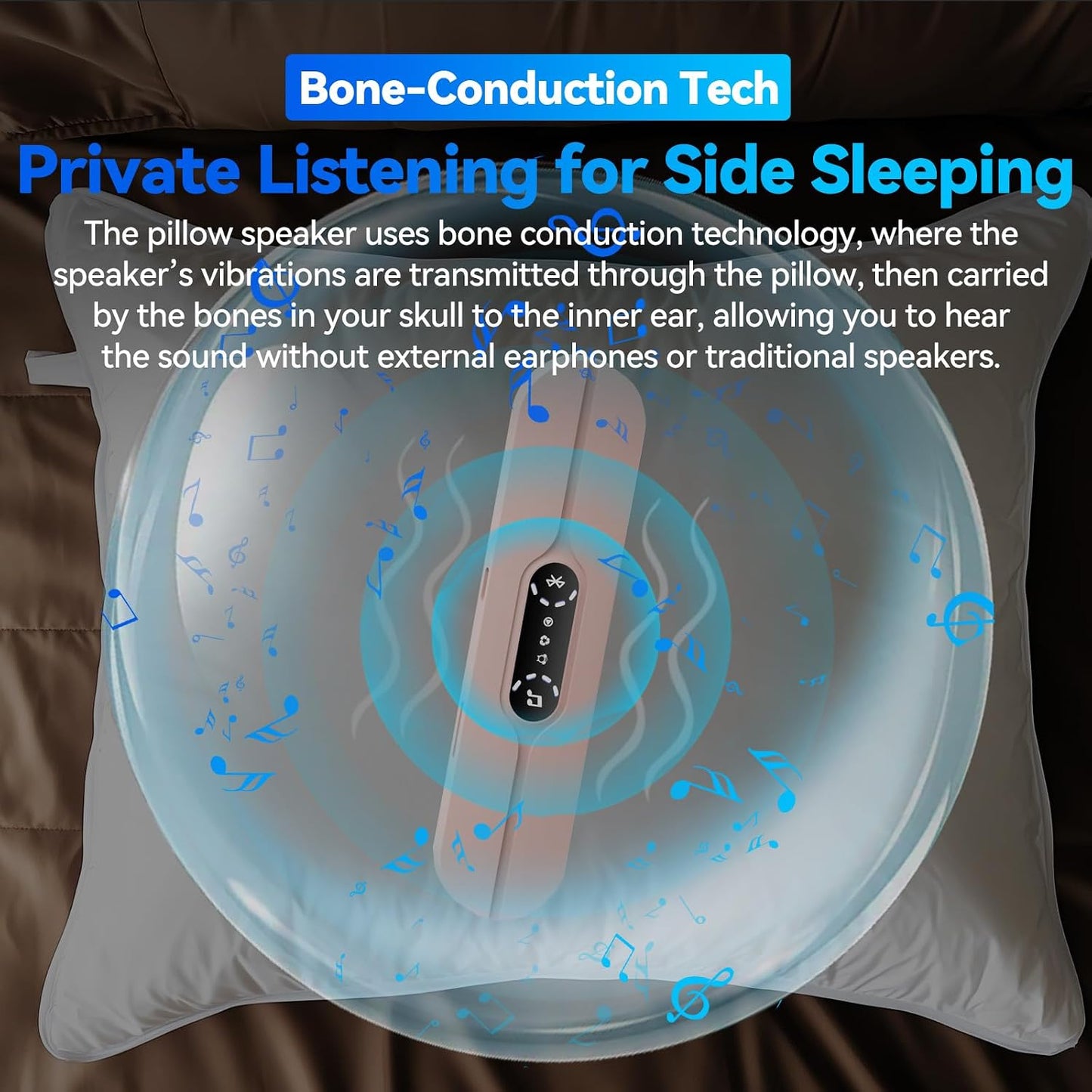 10 400mAh Under Pillow Speaker Bluetooth for Sleeping - Bone Conduction Pillow Speaker with Built-in White Noise