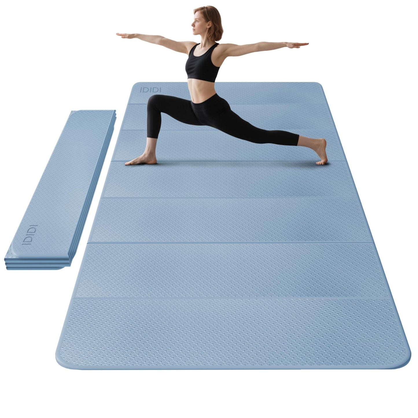 Foldable Yoga Mat Extra Thick & Large (74.0" x 47.2" x 0.4"), Double-Sided Non-Slip Lightweight Fitness & Pilates Mat, 10mm Thick Wide Exercise Mat for Men Women Kids, Portable Workout Mat for Gym, Studio, Travel, Home & Parent-Child Use (Blue Gray)