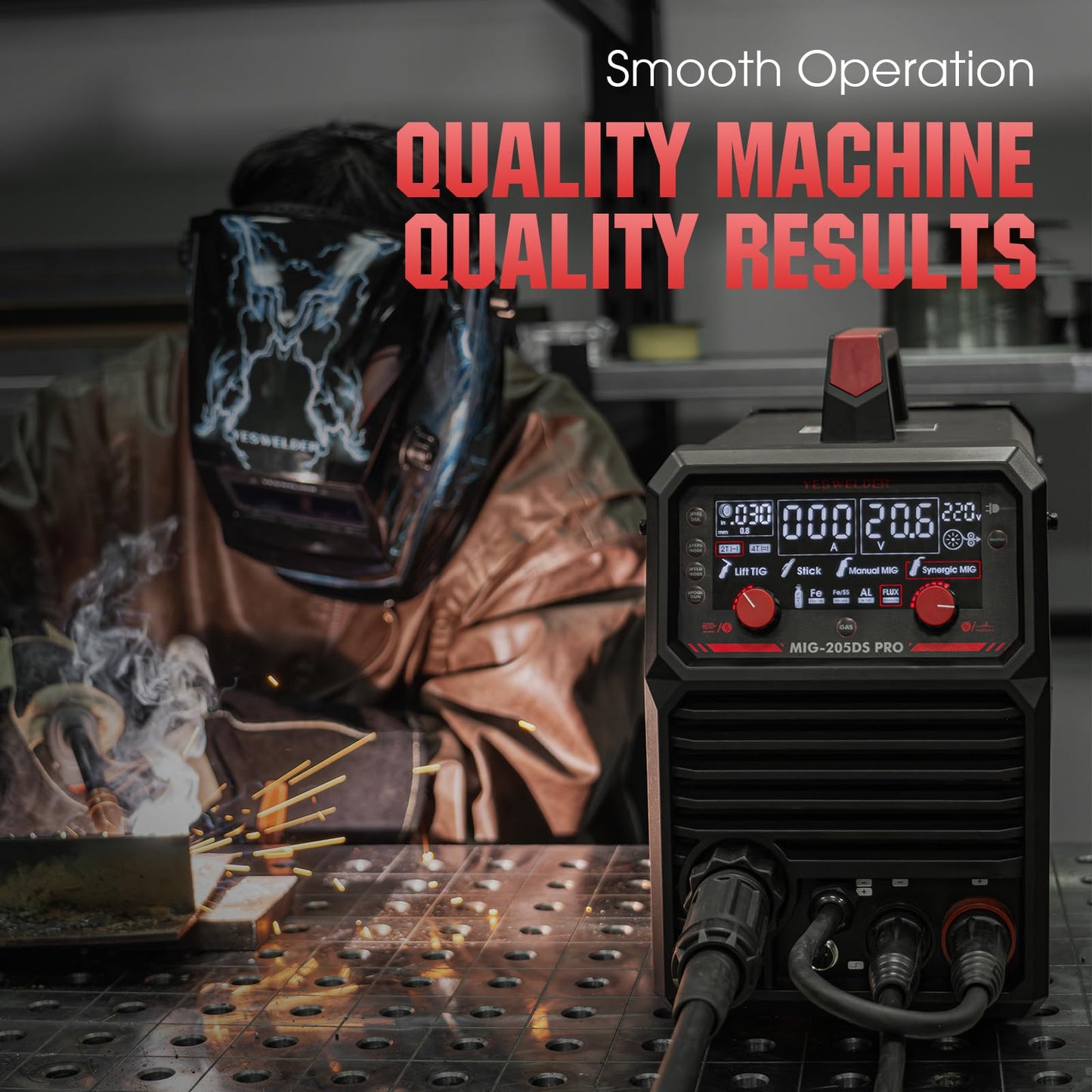YESWELDER MIG-205DS PRO MIG Welder 5 in 1 Gas MIG/Flux Core MIG/Spool Gun MIG/Lift TIG/Stick & 50 LB Welding Magnet-4 Pieces of Magnetic Welding Holder 50 LBS Holding Power Welding Accessories