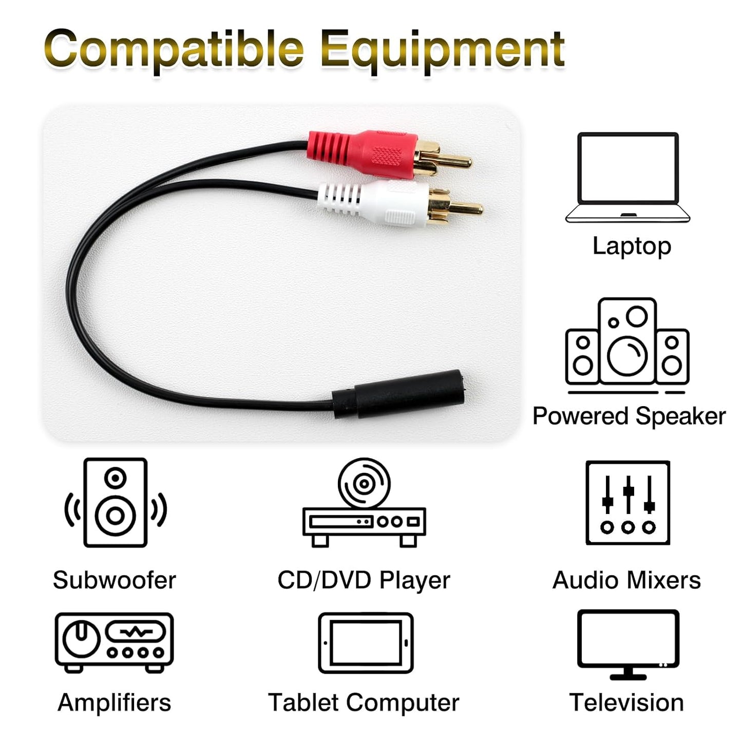 Brvlsoc 3.5mm 2 MP3, (2-Pack) Female to RCA Male Splitter Audio Cable Gold-Plated Stereo Y Adapter for TV, Smartphone