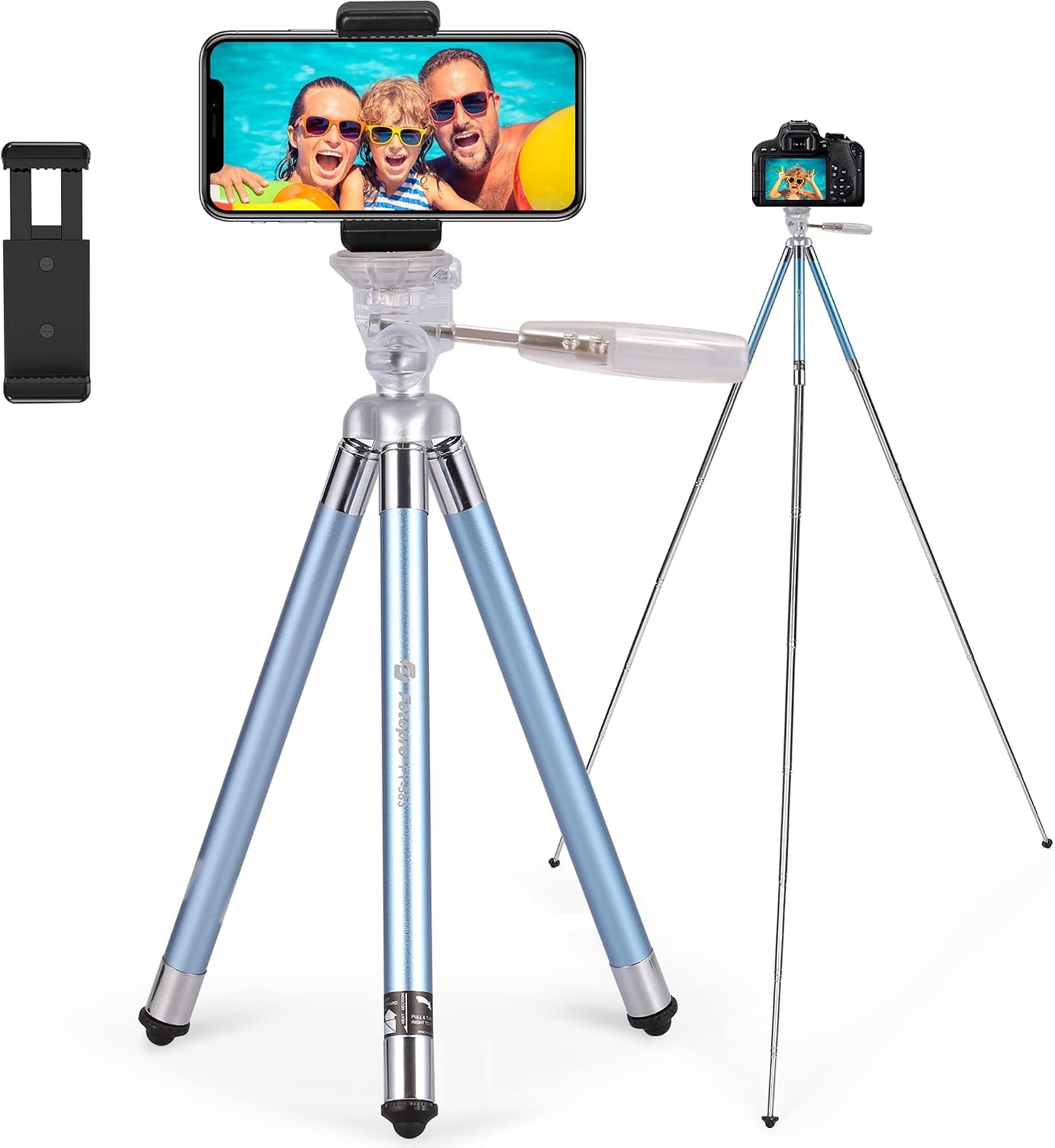 Fotopro 40 Inch FY-583 Phone Tripod Lightweight Travel Tripod for Camera with Phone Mount Portable Vlogging Video Blue