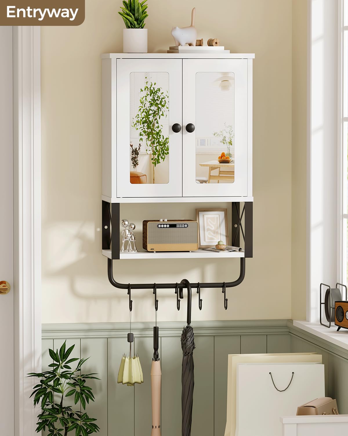 BEWISHOME Bathroom Wall Cabinet with Mirror, Wall Mounted Medicine Cabinet Over The Toilet with Towel Bar and Adjustable Shelf, 7.1" D x 15.4" W x 24.4" H, White YYG10W