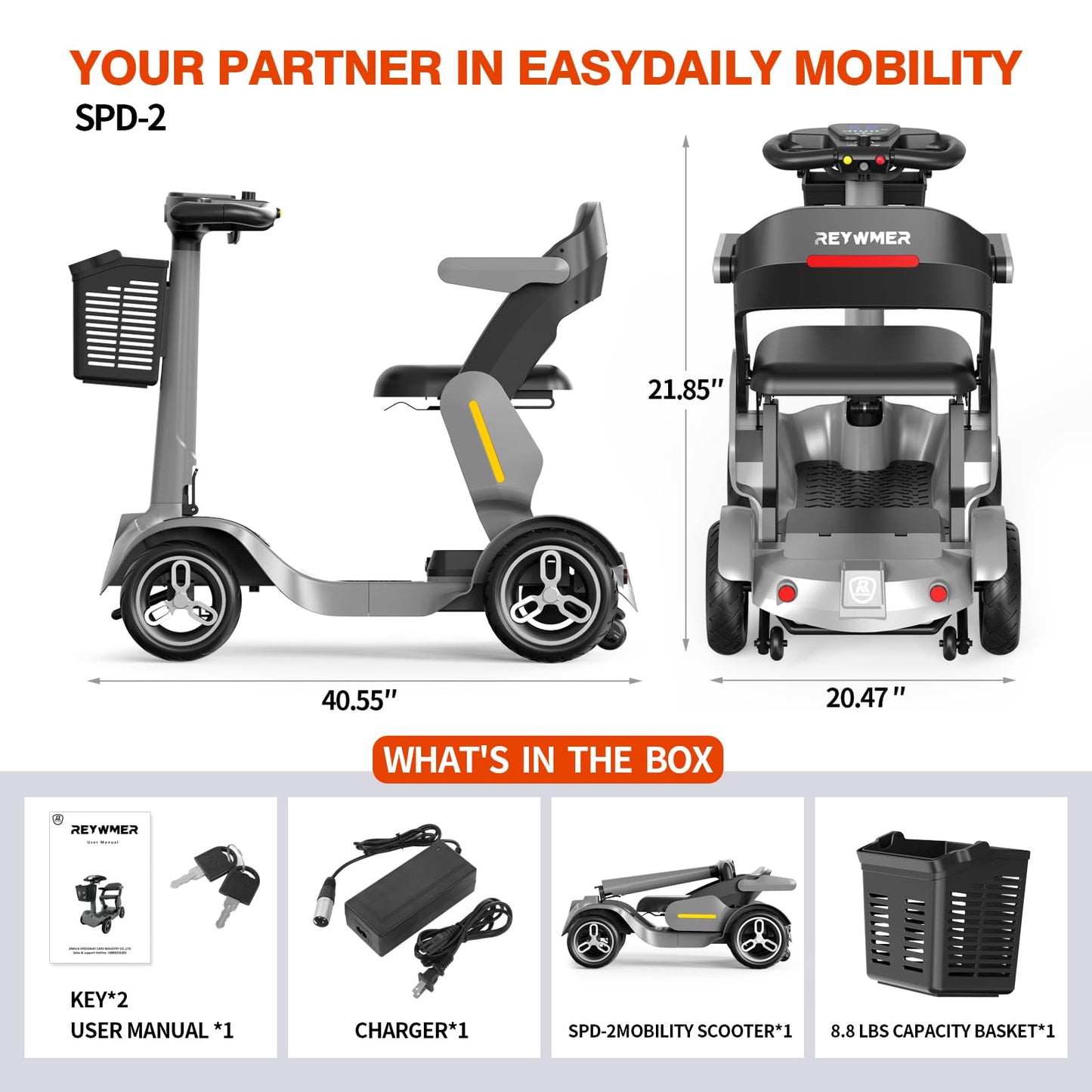 Mobility Scooter One-Button Foldable for Seniors & Adults – Dual Brakes, 265 lbs Capacity, Easy & Safe, 6.2 mph, 28 Miles, Lightweight, Indoor & Outdoor, Travel, All-Terrain