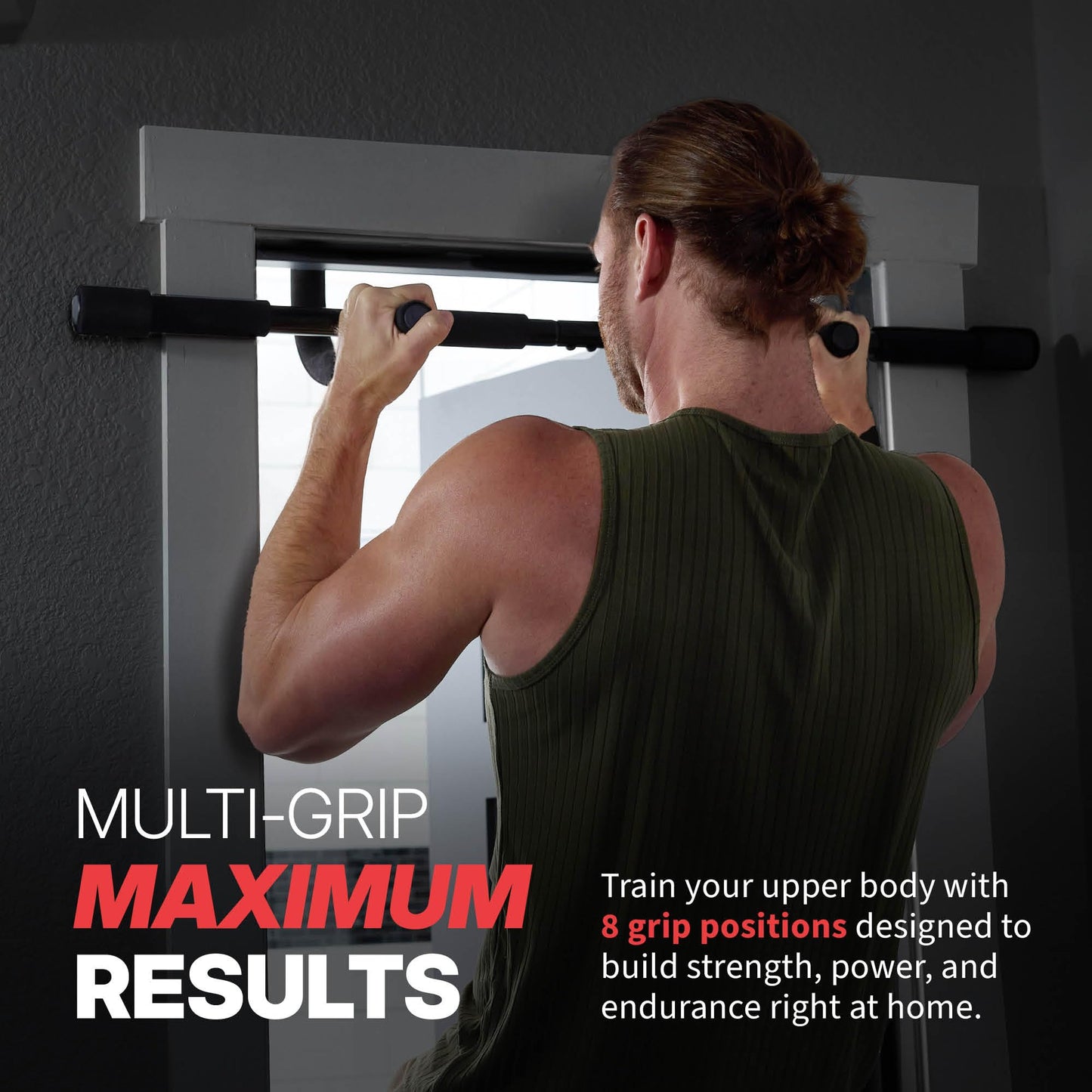 SPRI Pull Up Bar - 8-Grip Door Frame Mounting Pull-Up Bar for Versatile Workouts - Rugged Steel Frame with Foam Handles - Supports 300 Pounds - Fits Door Frames Up to 32 in. Wide – Black)