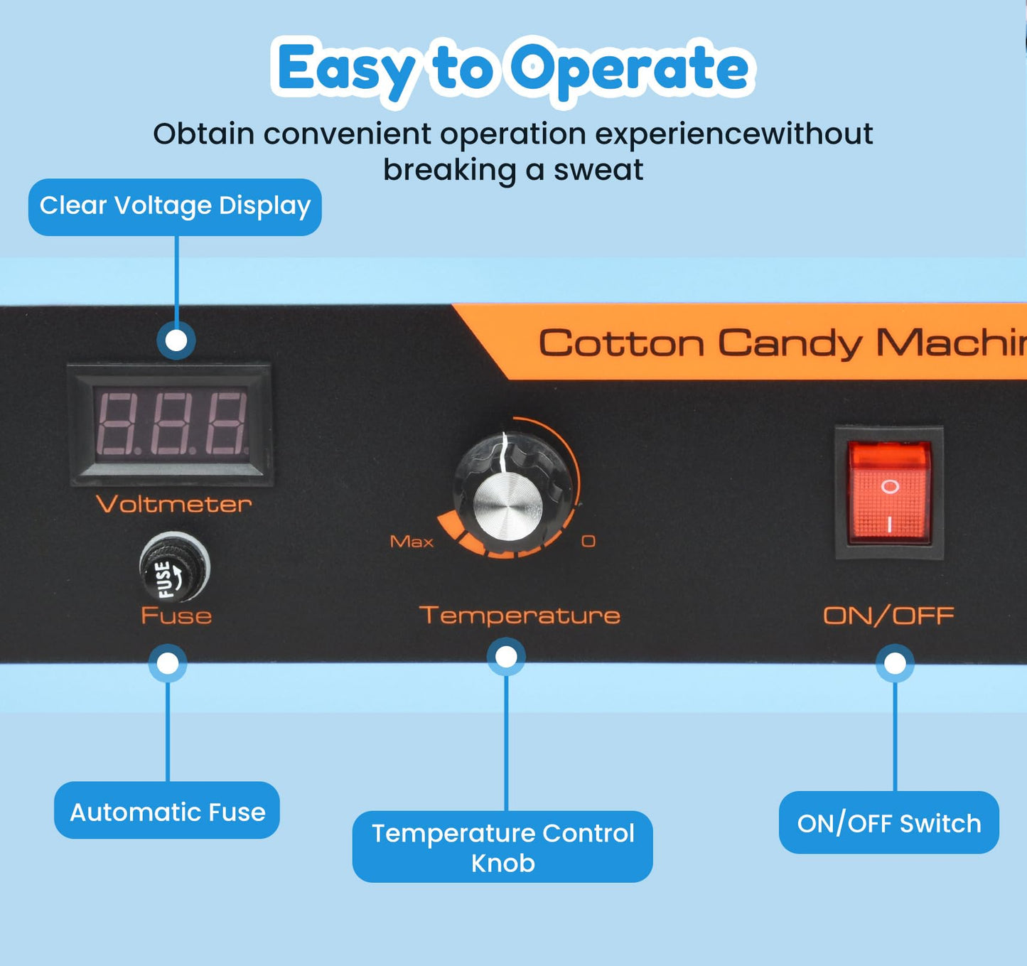 Cotton Candy Machine Commercial, 1000W Professional Cotton Candy Machine, Cotton Candy Maker with Stainless Steel Bowl, Bowl Cover and Sugar Scoop for Kids Birthday, Family Party, Festival (Blue)