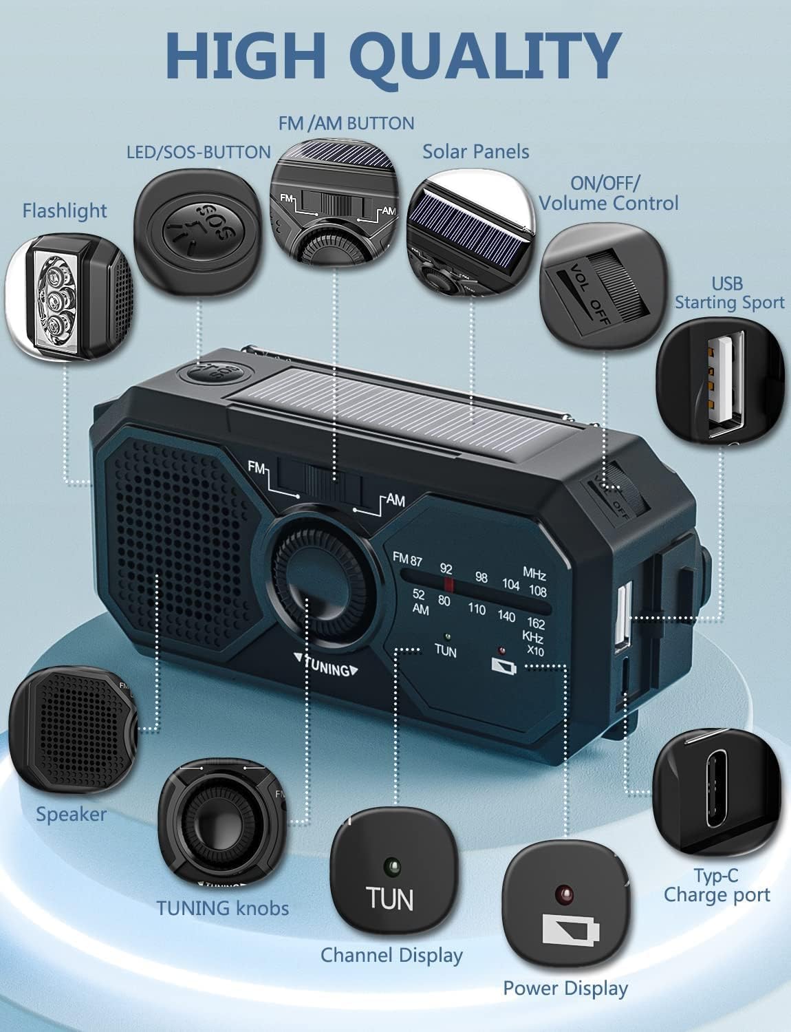 SIYEGK 3500mAh Emergency Weather Radio, Portable AM FM NOAA Radios with Crank SOS Alarm, Pocket Solar Emergency