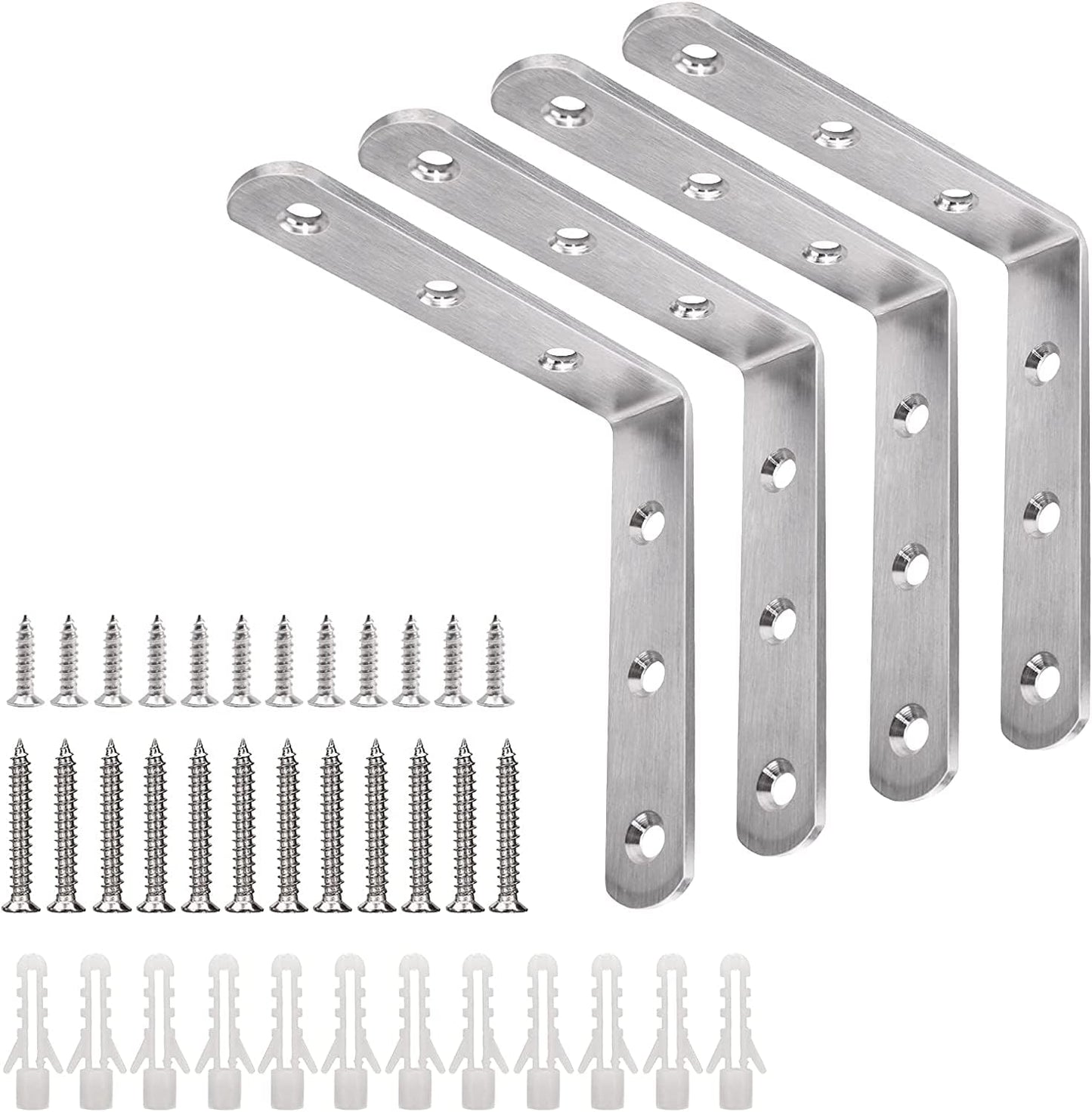 YUMORE L Bracket, 4x4 Inch Max Load: 25lb/12kg Heavy Duty Stainless Steel Solid Shelf Support Corner Brace Joint Right Angle Bracket, Pack of 4