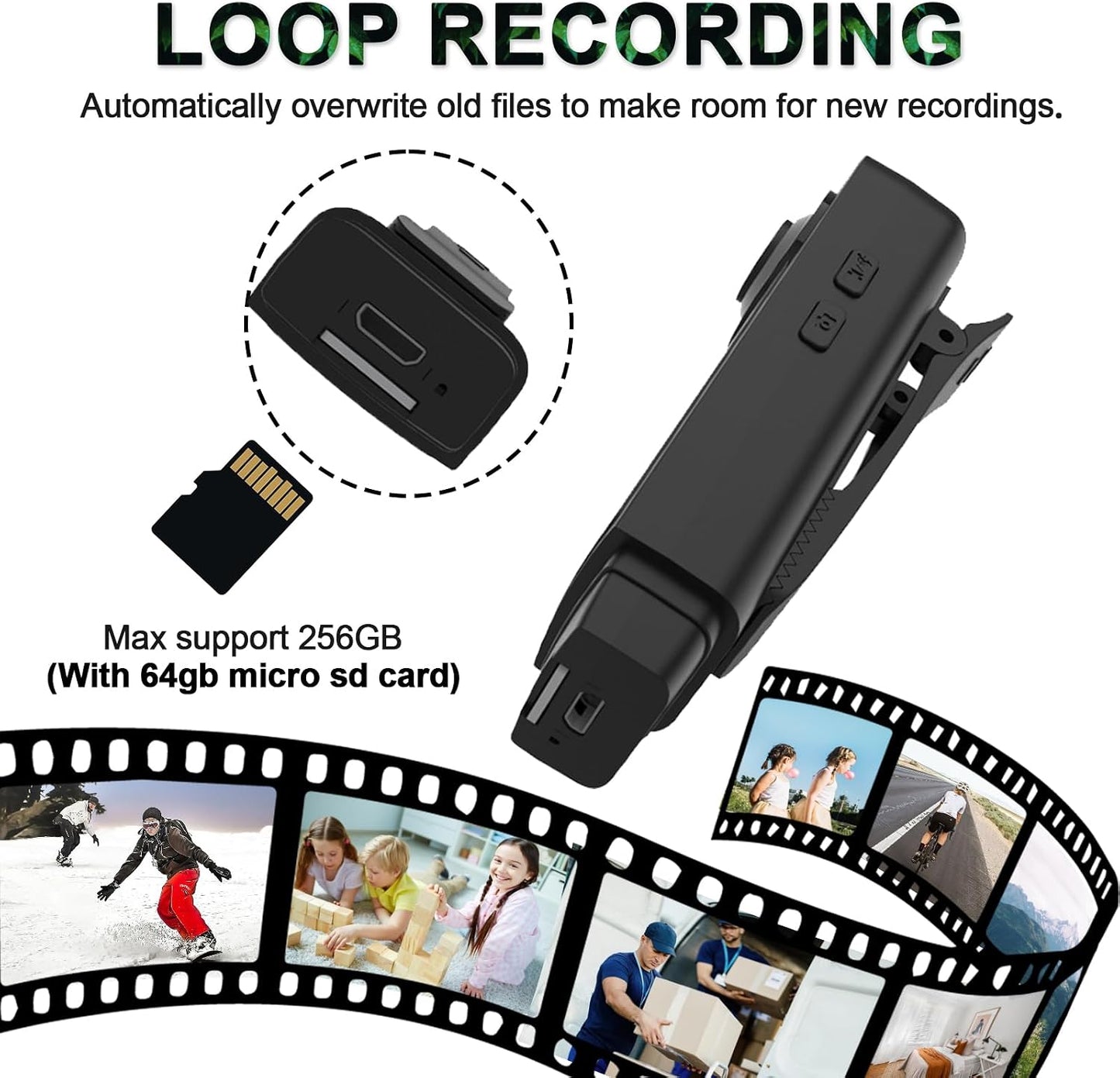 Ahheyie 1080P 64GB 4-6 Body Camera with Memory Card, Night Vision Camcorder HR Battery Life Wearable BodyCam