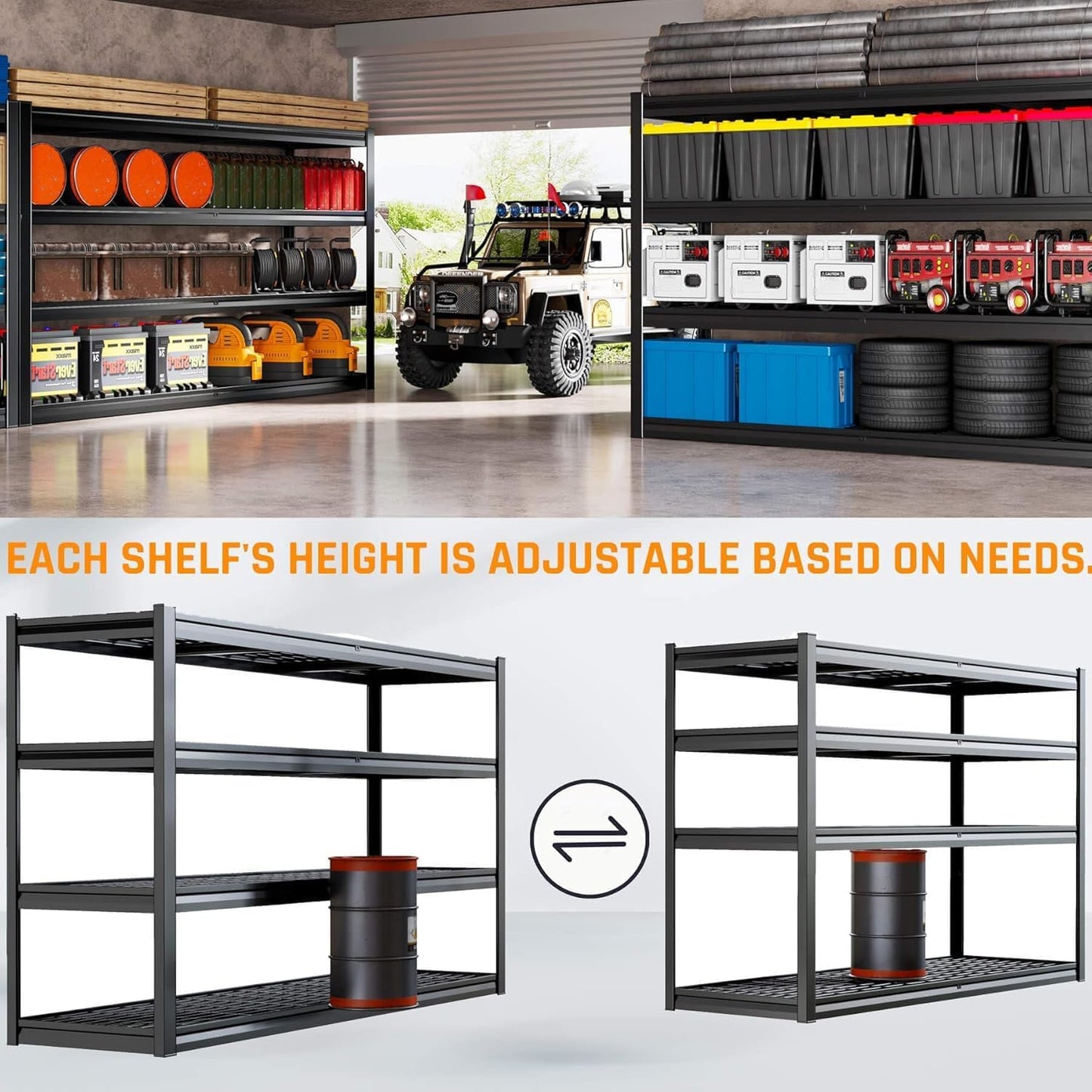 PMKES 78" W Storage Shelves Heavy Duty Garage Shelving 5 Tier Metal Shelving Unit, Adjustable Shelves, 4000LBS Steel Industrial Shelving for Basement Warehouse Commercial, 78" W*24" D*78”H