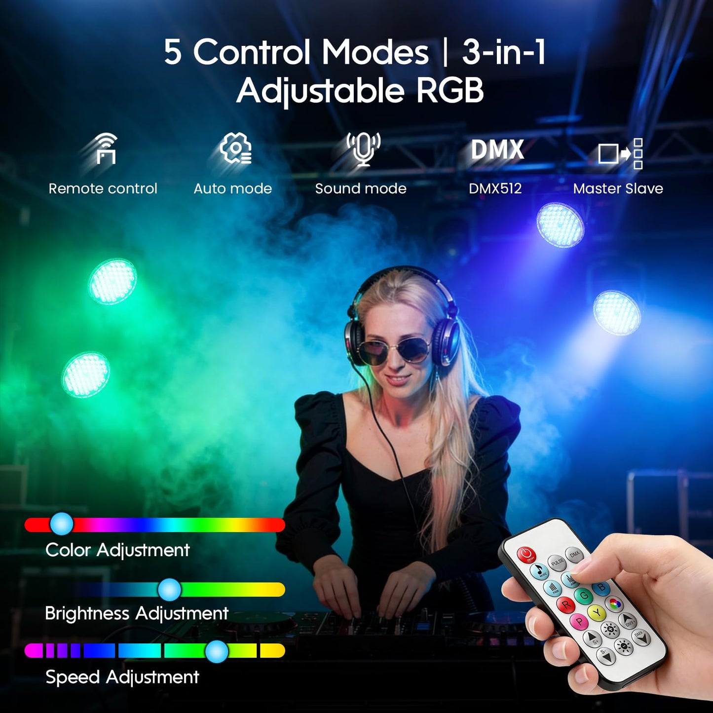 BETOPPER Ultra Slim DJ Par Light, 54x1W RGB LED Par Can with DMX512, Low Profile Stage & Uplighting Light, Remote & Sound Activated DJ Lights for Wedding Party Disco, 4 Pack