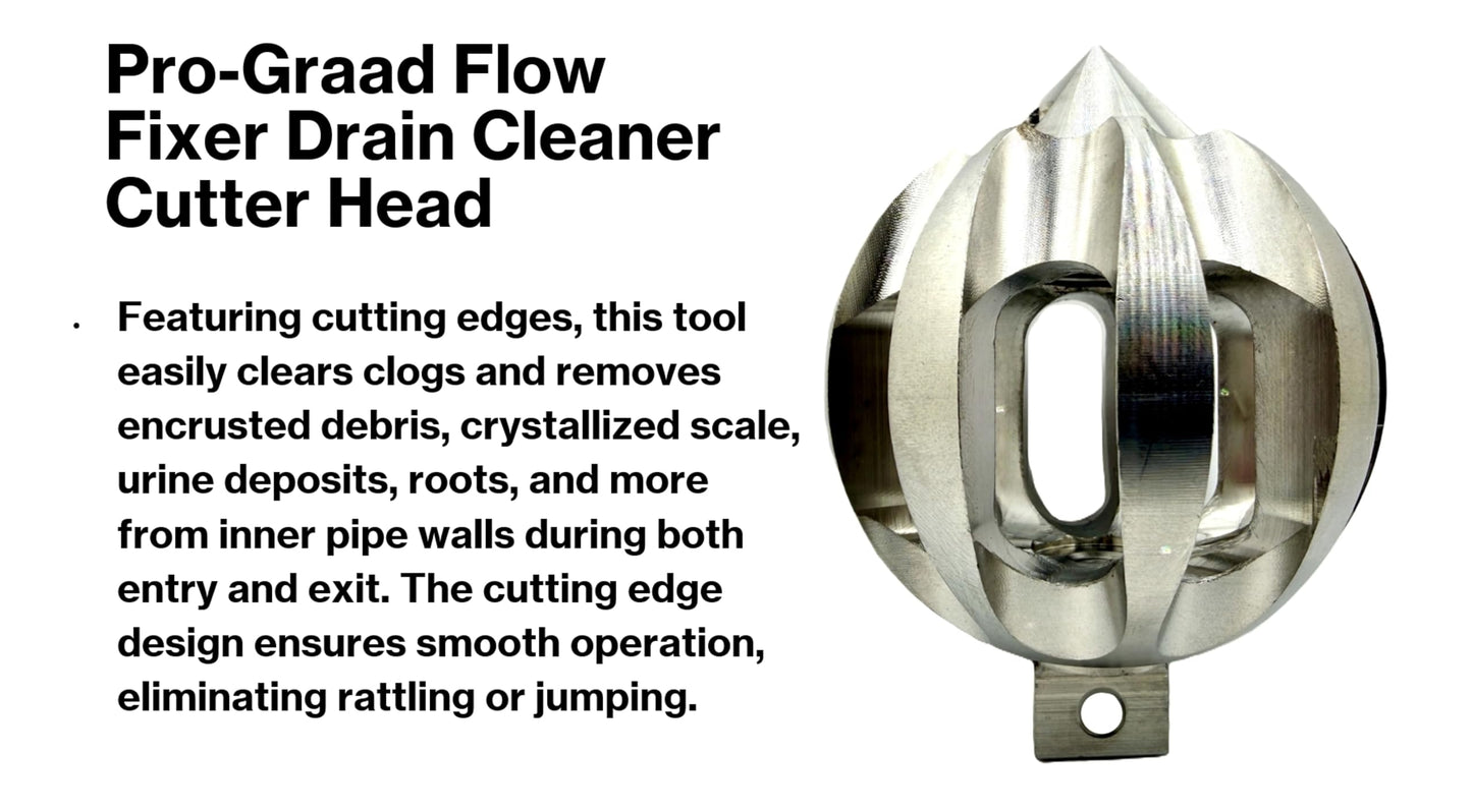 Pro-Graad Flow Fixer 3" Drain Cleaner Plumbing Snake Cutter Head for 4" – 6” Pipes, Clears & Scrapes Pipe Inner Walls, Fits 5/8” & 3/4" Cables, for Commercial & Residential Use