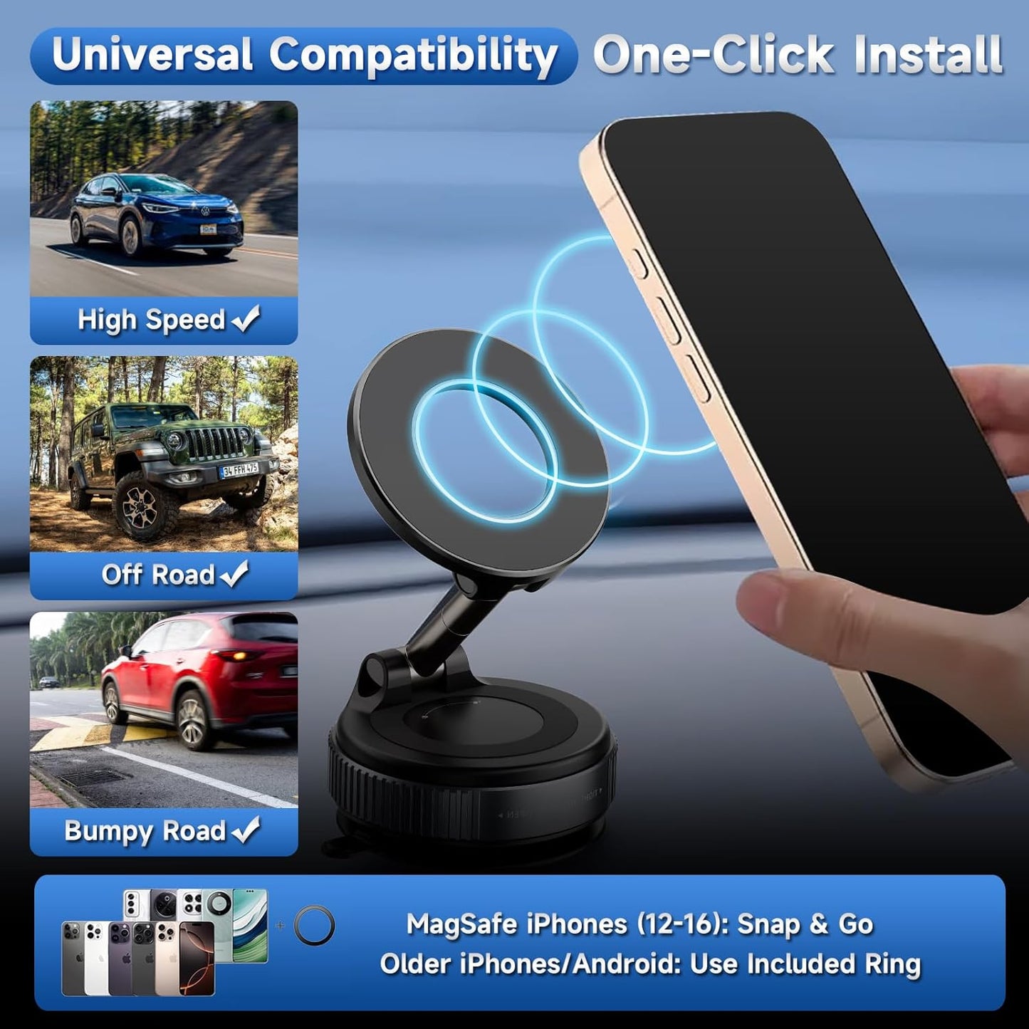 CVchancin 2026 360 16 Upgraded Vacuum Magnetic Car Phone Holder Suction Cup Phone Mount for Magsafe Cell Phone Holders