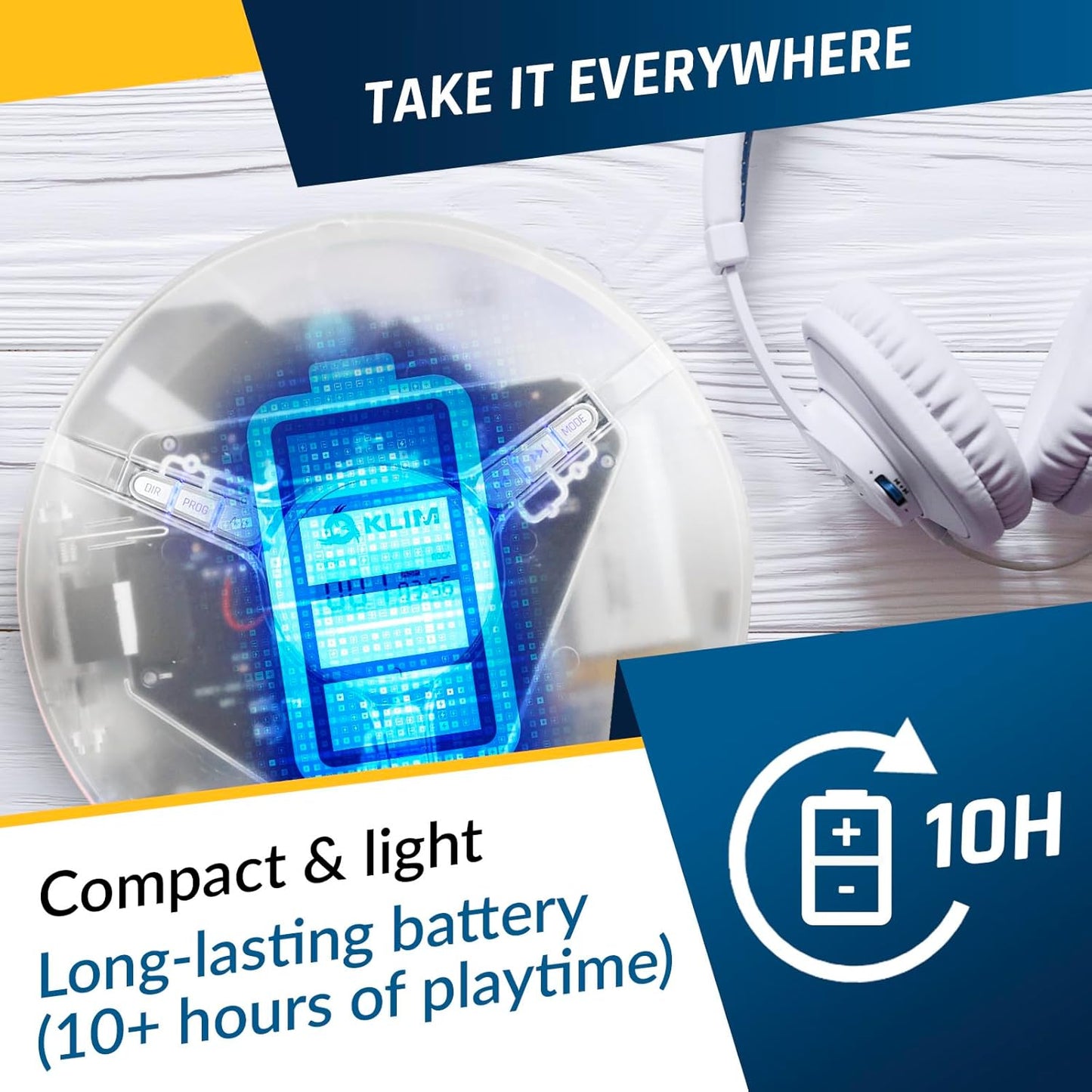 KLIM Discman MP3, 5 Portable Player with Headphones, Built-in Battery - New - Compact CD Player for Home and Car