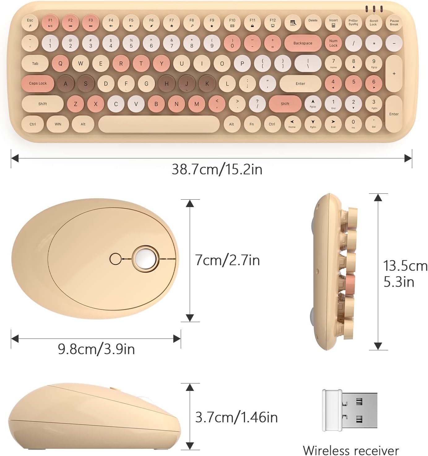 MOFII 7 8 10 Wireless Keyboard and Mouse Combo, Retro Typewriter Keyboard with Multi-Media Function Keys and Number Pad