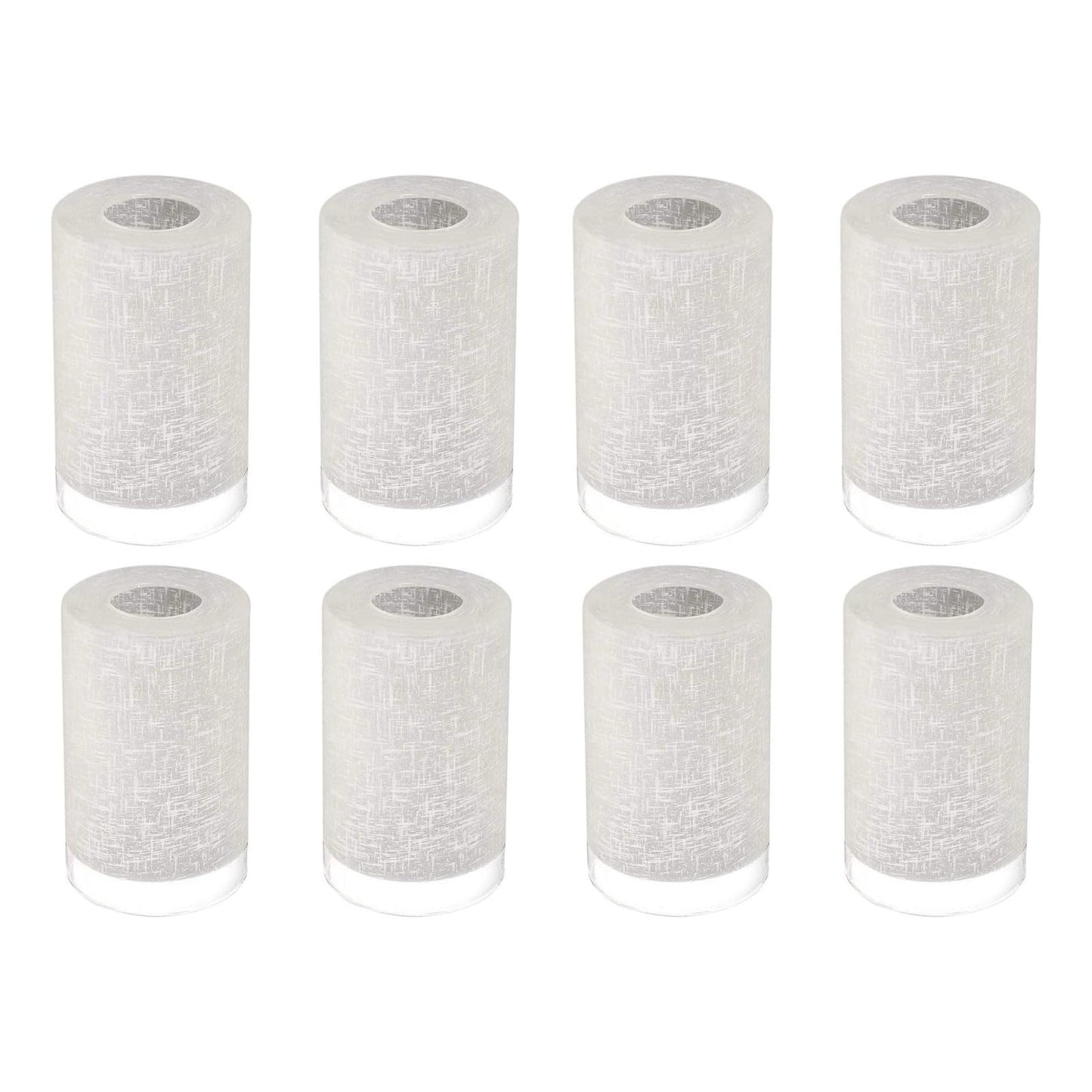 Eidonta 8 Pack White Linen Frosted Glass Lamp Shade Covers, 5.9in Height, 3.9in Diameter, 1.65in Fitter, Cylinder Light Fixture Lampshade, Glass Shade Replacement Globe for Chandelier Wall Sconce