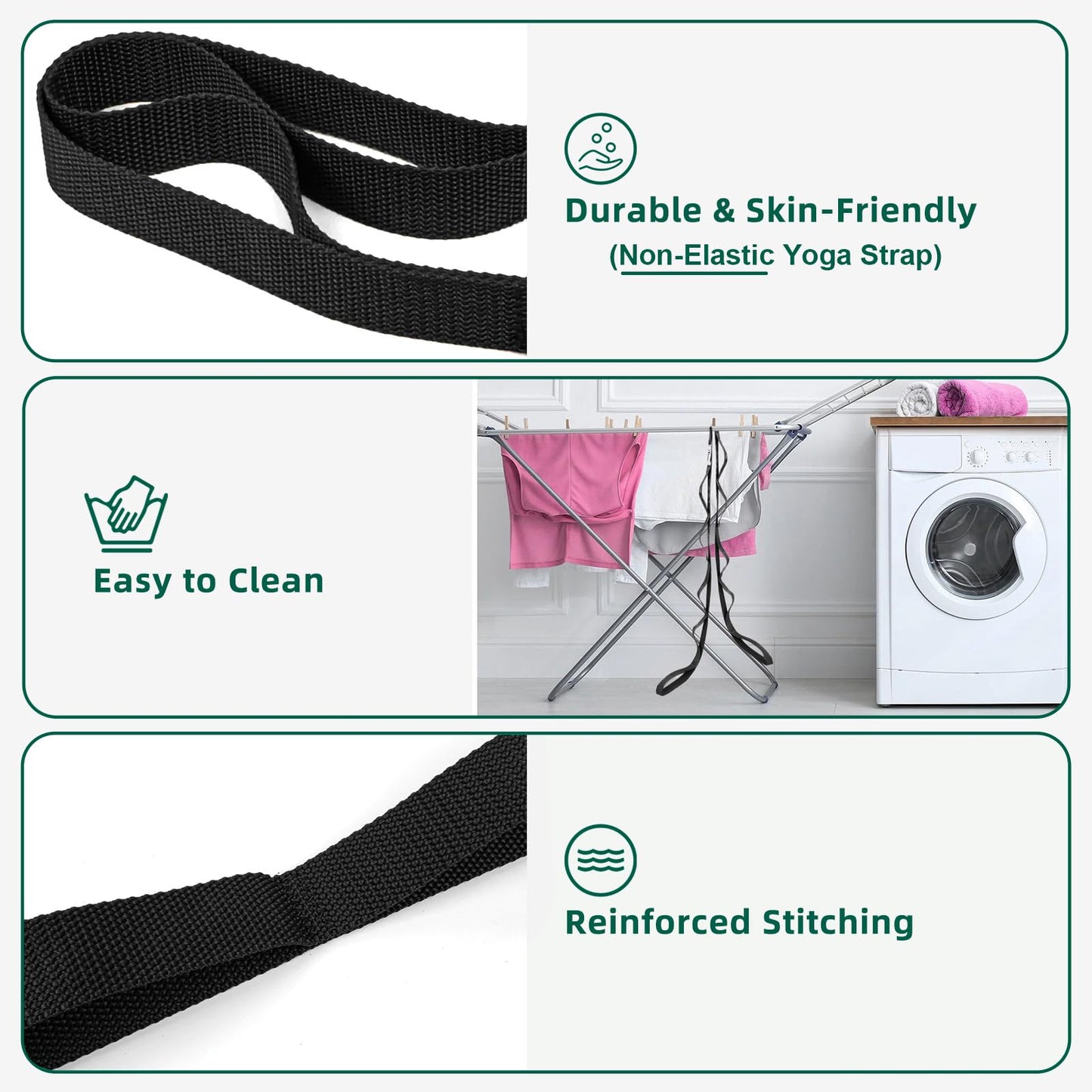 Abiarst Stretching Strap Yoga Straps for Physical Therapy, 10 Loops Non-Elastic Stretch Band for Pilates, Flexibility, Exercise and Gymnastics (2-Pack (Black+Back))