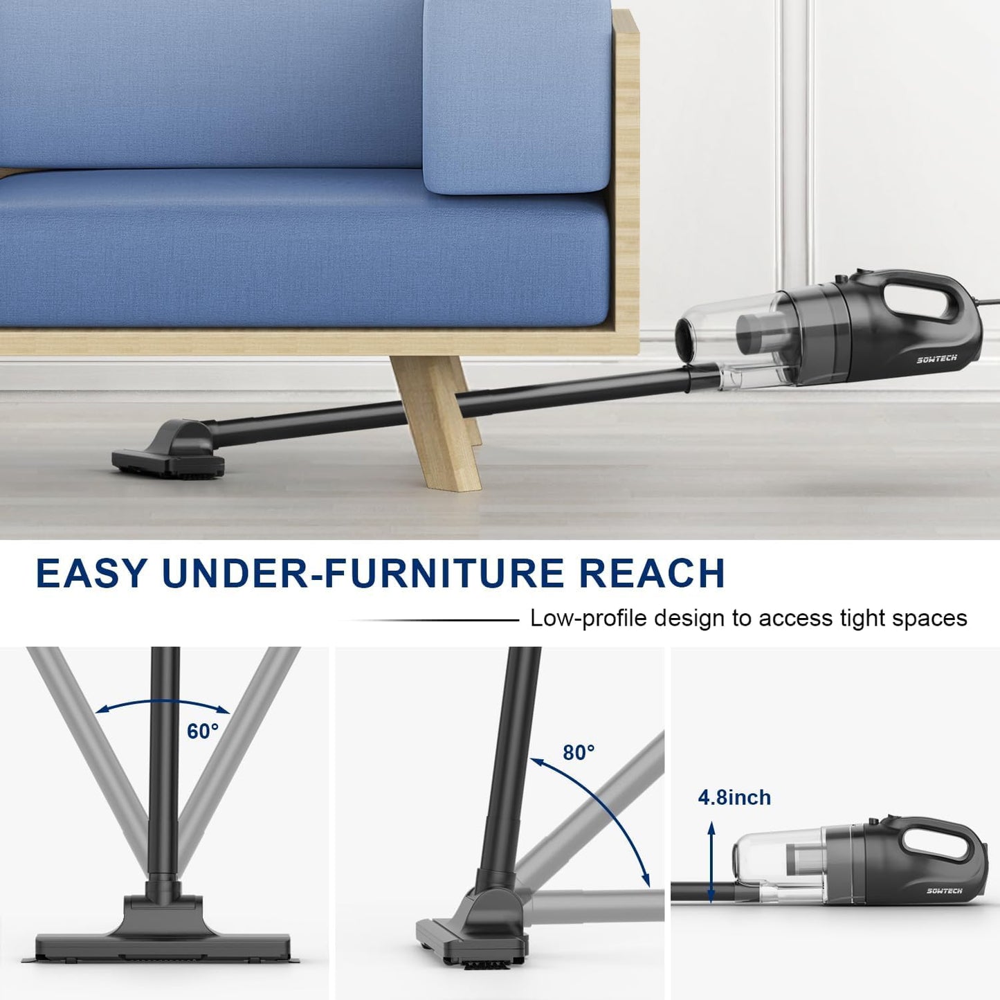 SOWTECH Corded Vacuum Cleaner - Powerful Lightweight Stick Vacuum for Hardwood Floors | 23Ft Long Cord