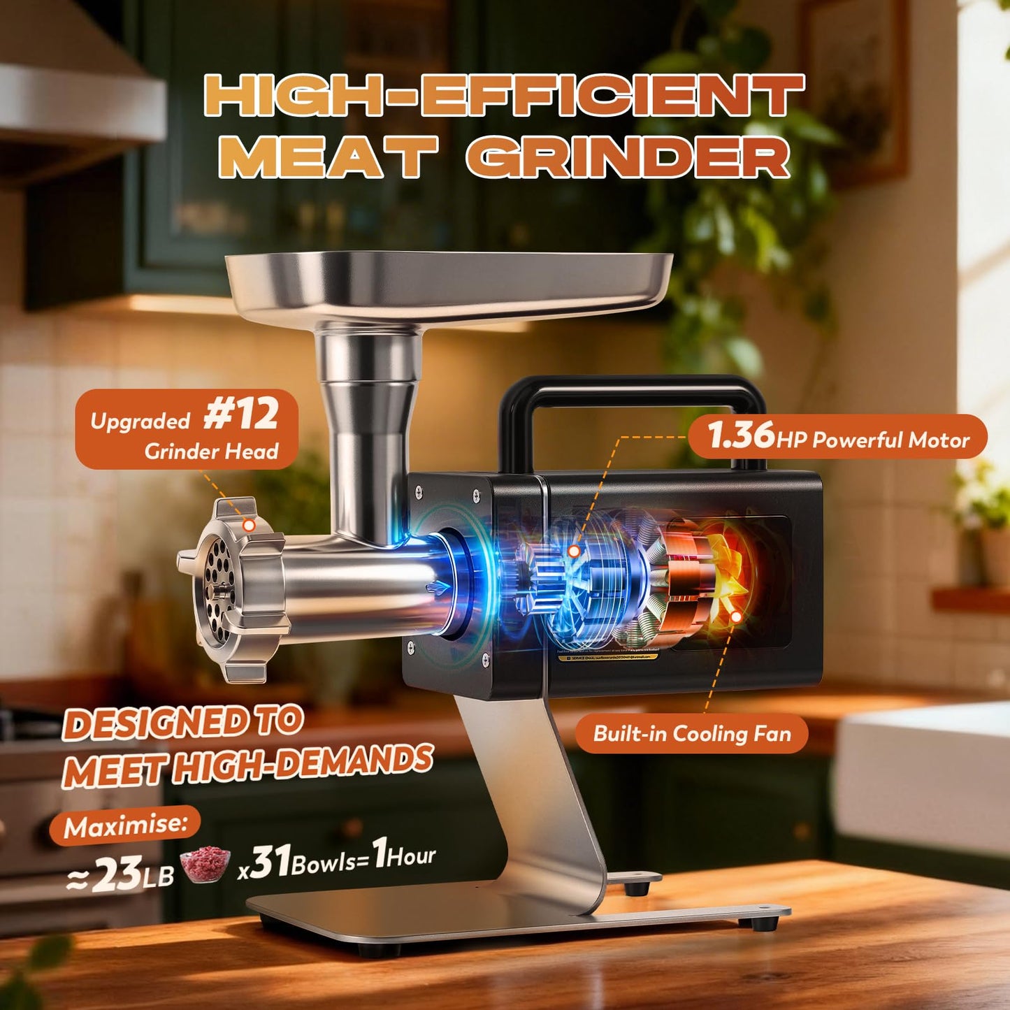 CGOLDENWALL Meat Grinder, 1.36HP Electric Meat Grinding, Heavy Duty Stainless Steel Meat Mincer & Sausage Stuffer with 5-Speed for Effortless Meat & Bone Processing, Home Kitchen & Commercial Use