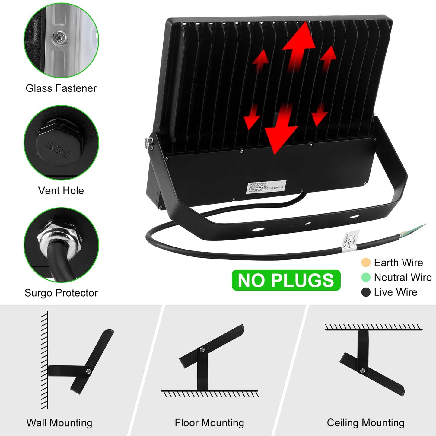 Juyace Led Stadium Flood Light Outdoor 36000Lm 1500W Equivalent Super Bright Commercial Area Lighting 100-277V 5000K Daylight IP65 Waterproof Arena Lights for Sport Fields and Courts
