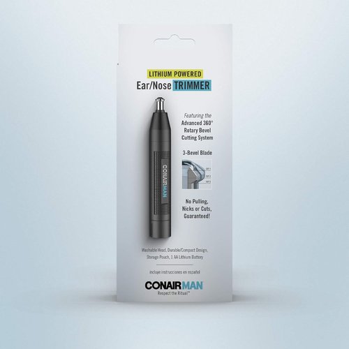 ConairMan Nose Hair Trimmer - Cordless 360 Bevel Blade for Pain-Free Trimming | Includes Drawstring Bag