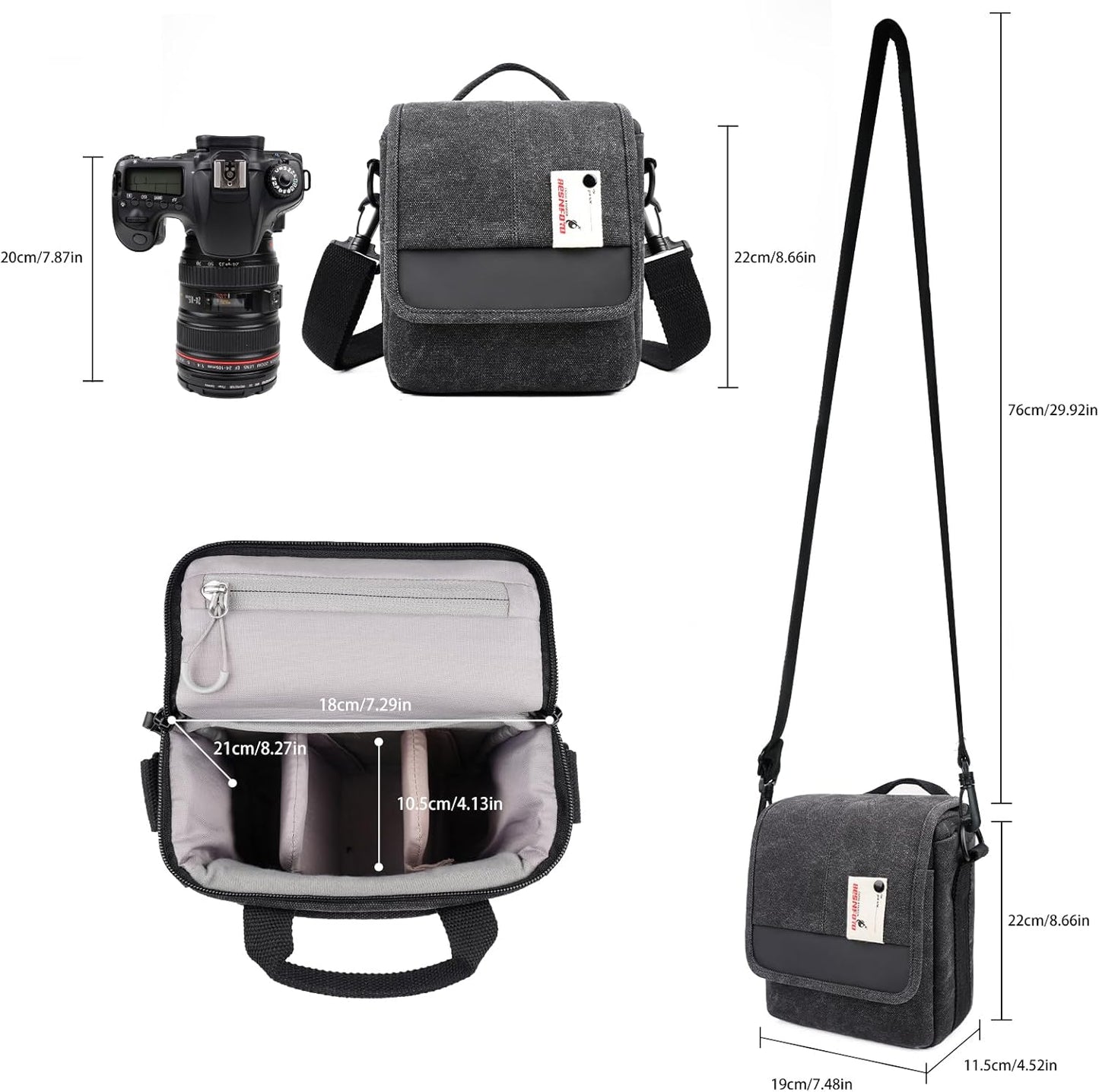 Small Black Messenger Camera Bag for Canon - Compact Shoulder Case