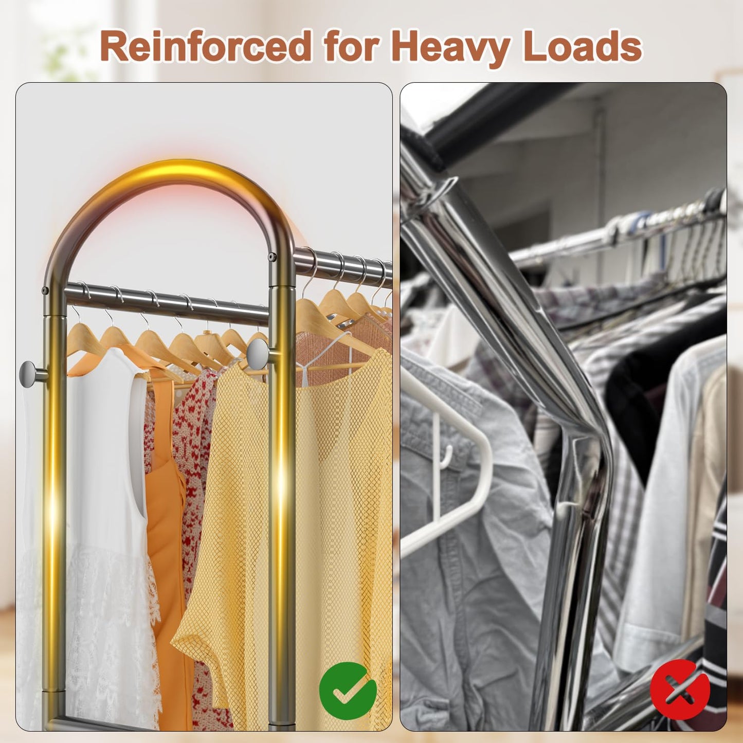 EAGMAK Heavy Duty Clothing Racks for Hanging Clothes 720 Lbs, Rolling Clothes Rack Double Rod Garment Rack with Lockable Wheels, Metal Closet Organizer for Bedroom, Laundry, Retail, Black