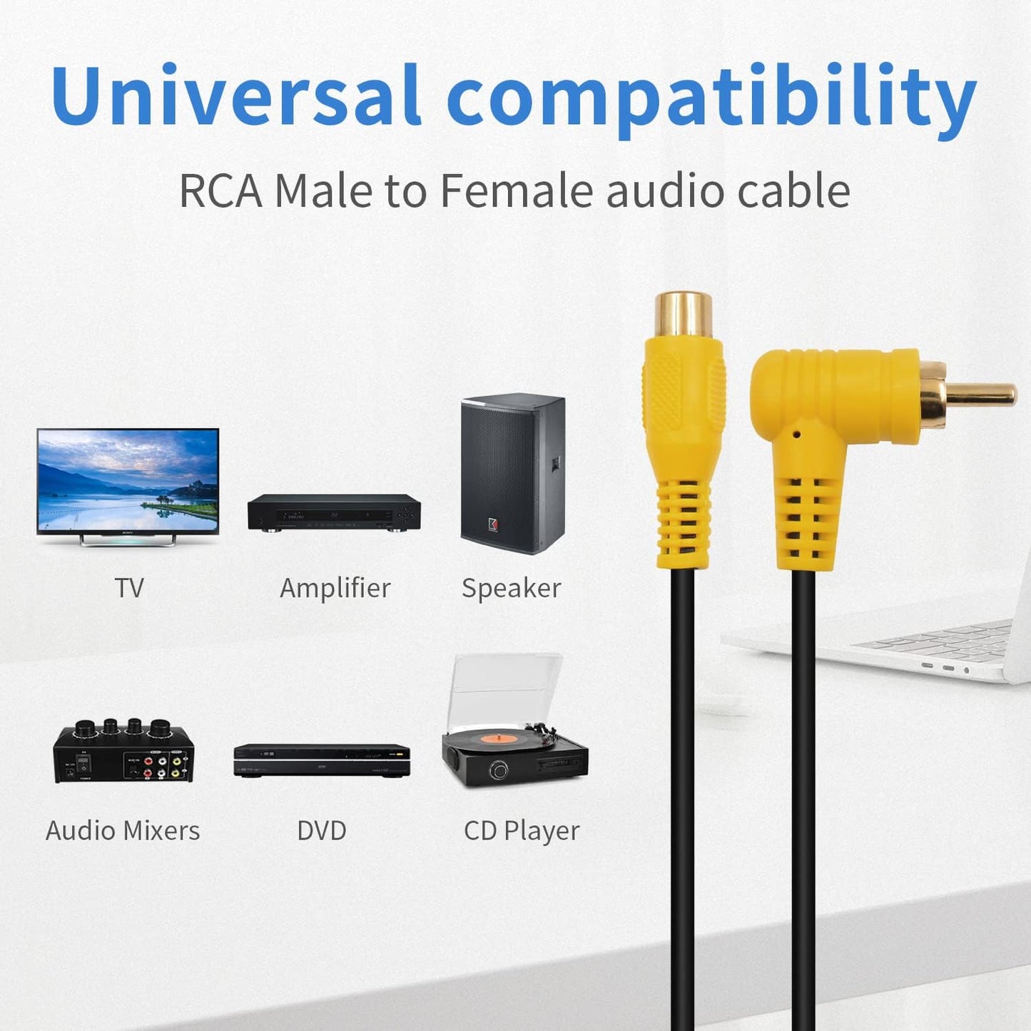Elbow (15cm 2PCS) RCA Audio Cable Gold-Plated RCA line Lotus Male and Female Extension Lotus AV Video Cable Projector
