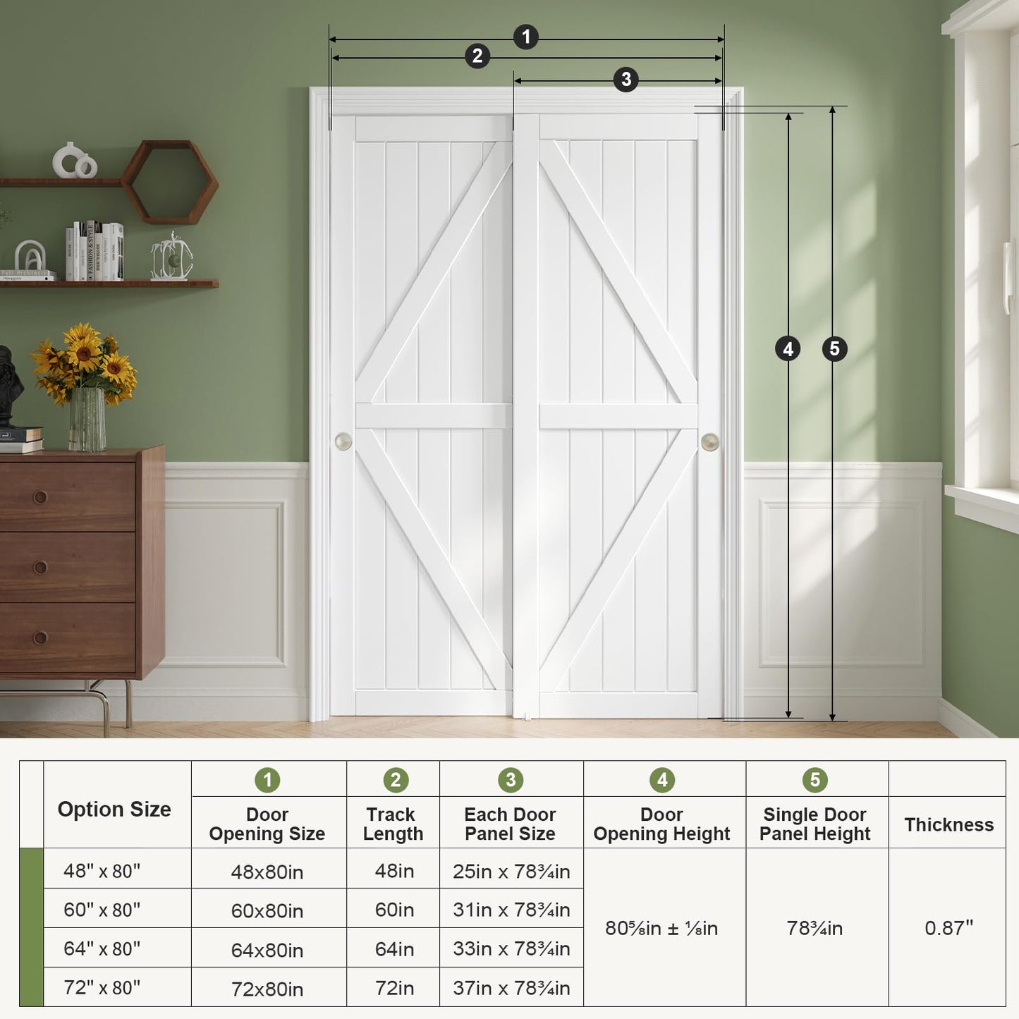 CEAKIAN 48x80in Sliding Closet Doors (Double 25in) White Bypass Closet Door,Easy Install Modern PVC Closet Doors with Hidden Track,Quiet Rollers,Solid Wood Core,Space Divider for Bedroom Wardrobe