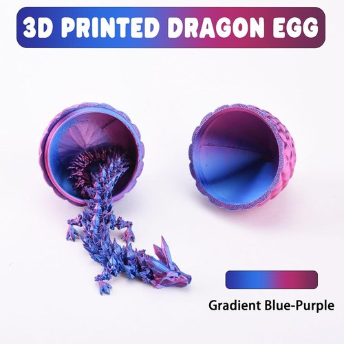 Dragon Egg | Articulating Dragon Fidget Figurine - 3D Printed Fantasy Collectible for Home & Office (Red-Blue)
