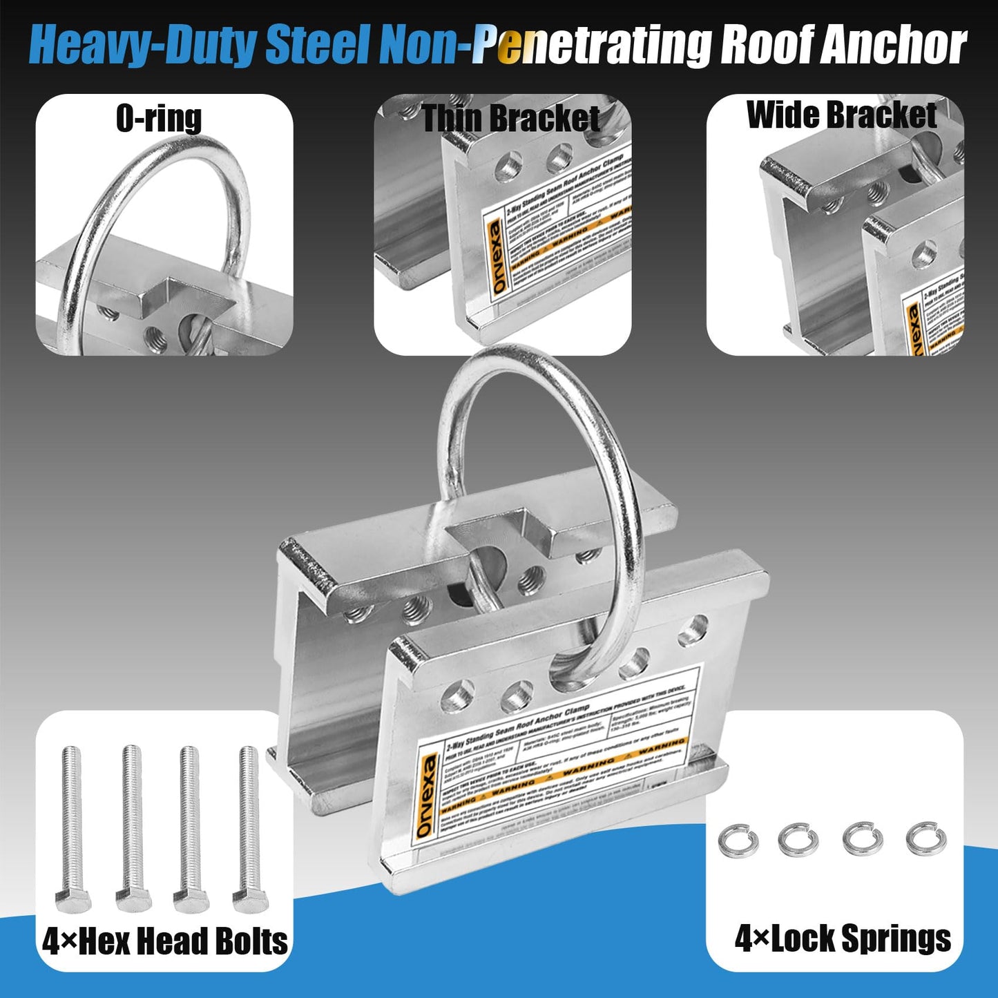 ORVEXA Standing Seam Roof Clamp Anchor, 2-Way Reversible Non-Penetrating No-Drill Metal Roof Anchor with O-Ring for Vertical Seams and Fixed Ladders, 5,000 lb Rated Fall Protection Anchorage Connector