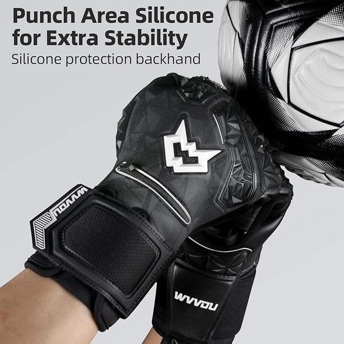 WVVOU Soccer Goalie Gloves for Adults and Youth, High Performance Goalkeeper Gloves with 5 Detachable Finger Saves, Soccer Gloves with 4mm Sticky Latex Palm