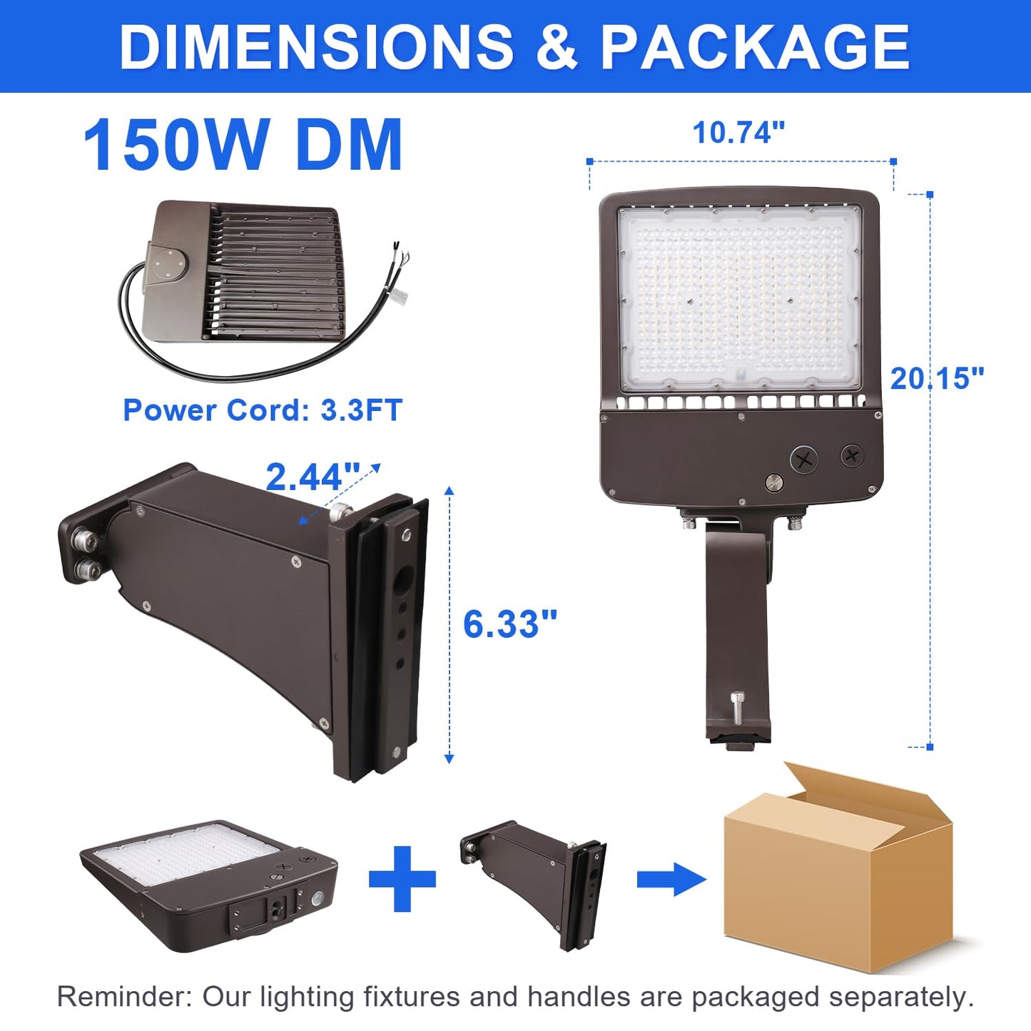 480V 150W LED Parking Lot Light, 5000K 21000LM [Eqv. 600W HPS] LED Shoebox Light with Direct Arm Mount, Dimmable Outdoor Street Area Lighting, IP65 10KV Surge Protection, AC277-480V