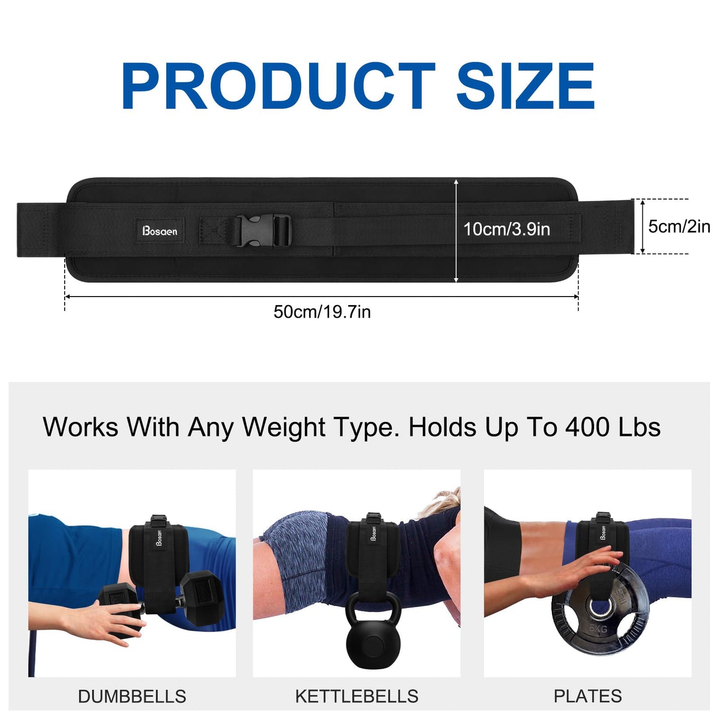 Bosaen Hip Thrust Belt, Hip Thrust Belt for Dumbbells Heavy, Booty Belt for Hip Thrust with 6.5mm Thick Non-slip Padding & 400lbs Load-Bearing, Hip Thrust Band for Gym, Home Workouts, Dumbbell, Kettlebells