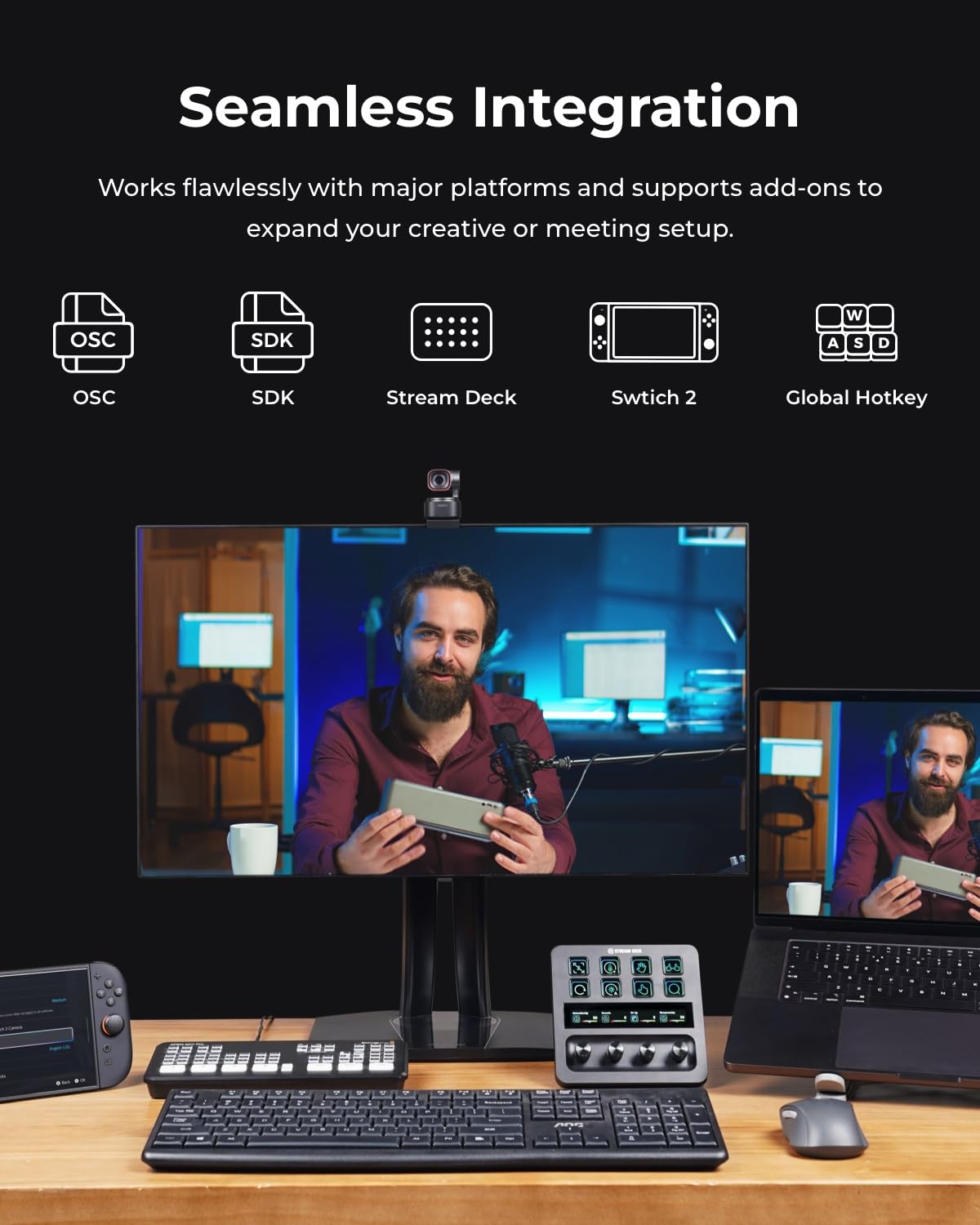 OBSBOT Tiny 3 AI-Powered Spatial Audio 4K Webcam, AI Tracking PTZ Camera with 1/1.28" Sensor, Tri-Mic, Voice & Gesture Control, 120FPS, HDR, Web Cam for PC, Laptop, Streaming, Meeting, Switch 2, etc.