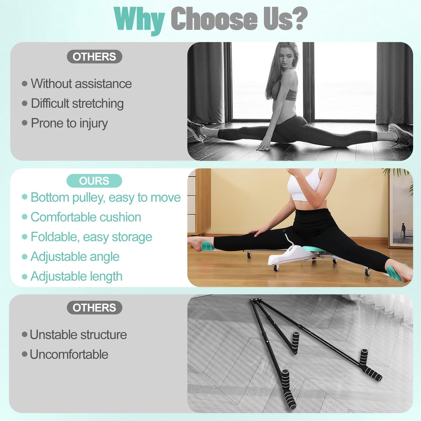 Leg Stretcher Split Machine with Backrest, Adjustable 0-190° Splits Trainer for Flexibility, 330lb Capacity Stretching Equipment for Ballet Yoga Dance Gymnastics, Home Gym Fitness Equipment (Green)