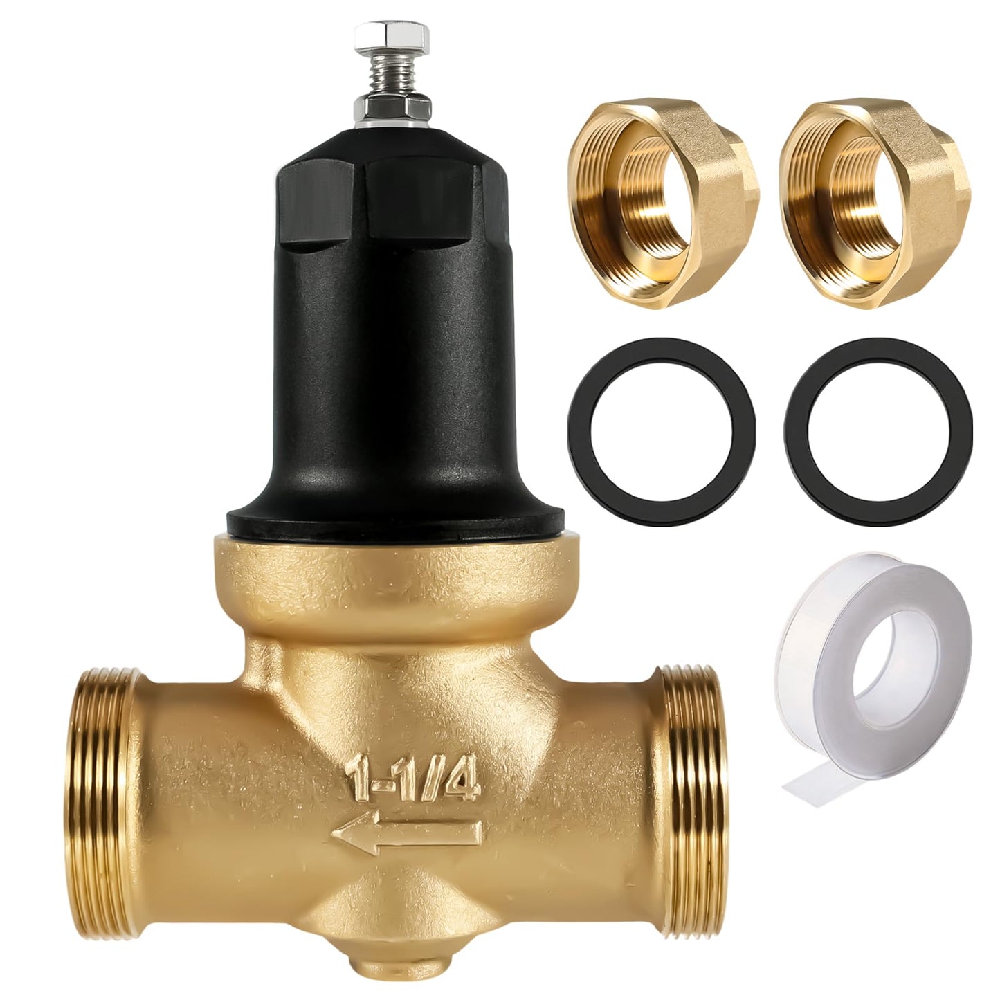 1-1/4 Inch 114-NR3XL Pressure Reducing Valve with Stainless Steel Screen,2 gaskets,Dual Union NPT Connections,Brass Water Pressure Regulator Compatible with Zurn for House/Commercial Water Supply