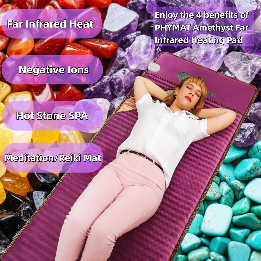 PHYMAT Far Infrared Amethyst Heating Pad (70"x31")- 5 Color Natural Crystal Heating Mat - Amethyst Full Body Infrared Mat - Bio Amethyst Mat with Auto Shut Off - Overheat Protection,Smart Control