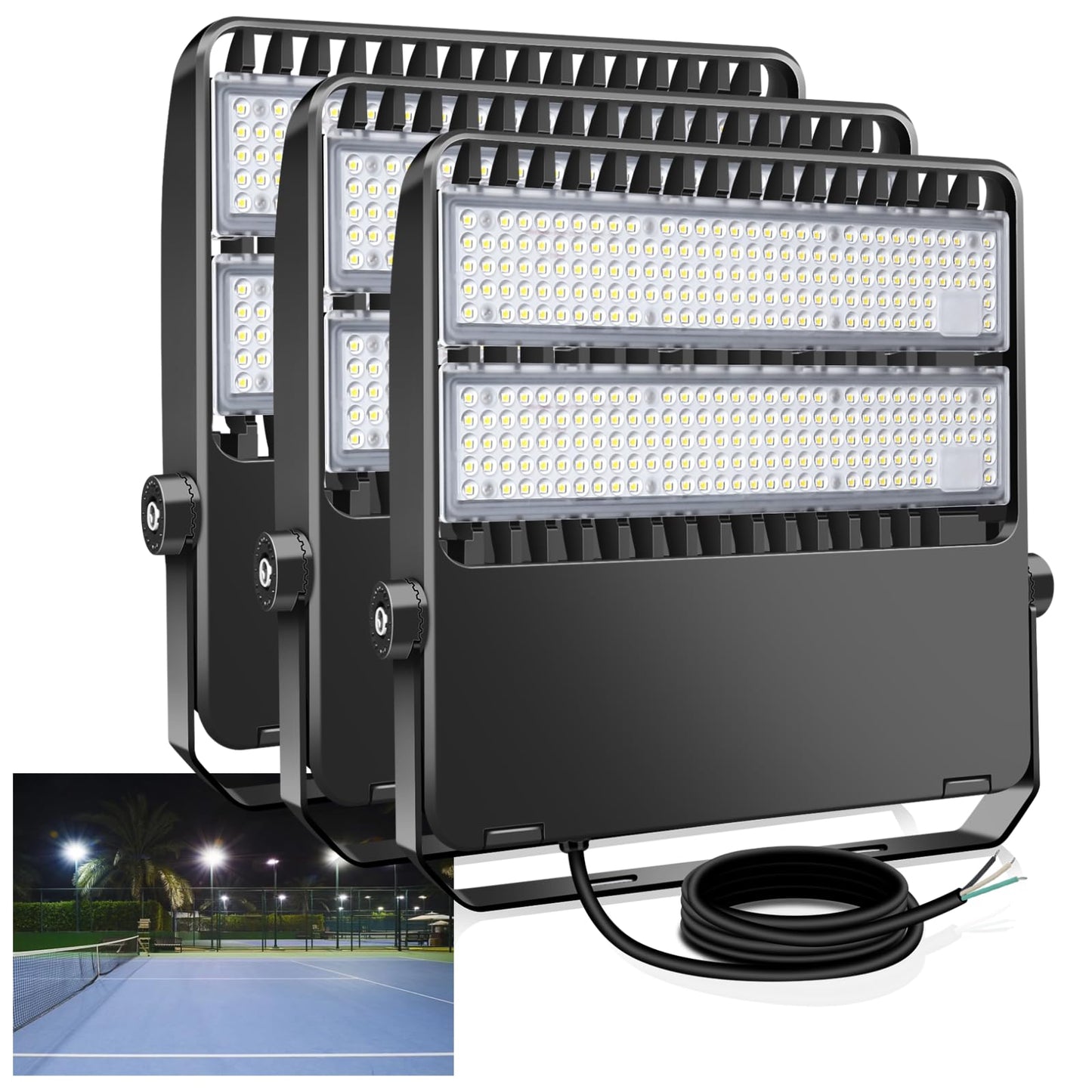 Tomourd 3 Pack 240W LED Stadium Lights 36000LM, Super Bright Shoe Box Flood Light for Sports Arena & Parking Lot, 5000K 120° Wide Angle, 110-277V Outdoor High Mast Fixture