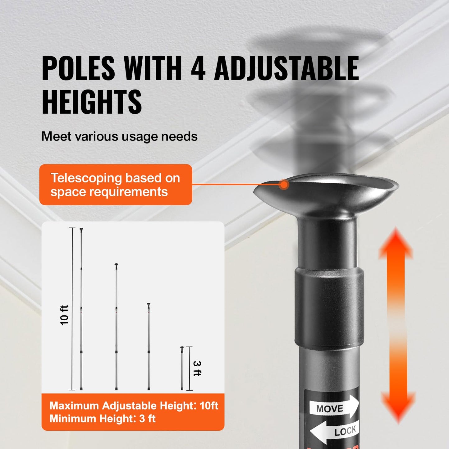 VEVOR Dust Barrier Poles, 10 Ft Telescoping System with 4 Poles, Carry Bag, and 32.8x13.12 Ft Plastic Film for Interior Decoration and Painting