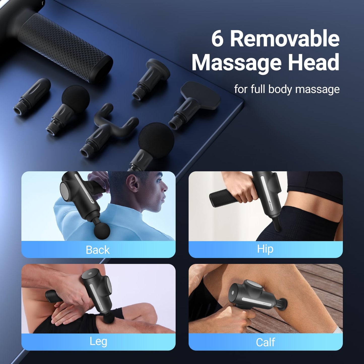 MERACH Massage Gun Deep Tissues, Percussion Massager Tools with 6 Massage Heads, Portable Hand Held Muscle Massagers for Pain Relief Deep Tissue, for Men and Women