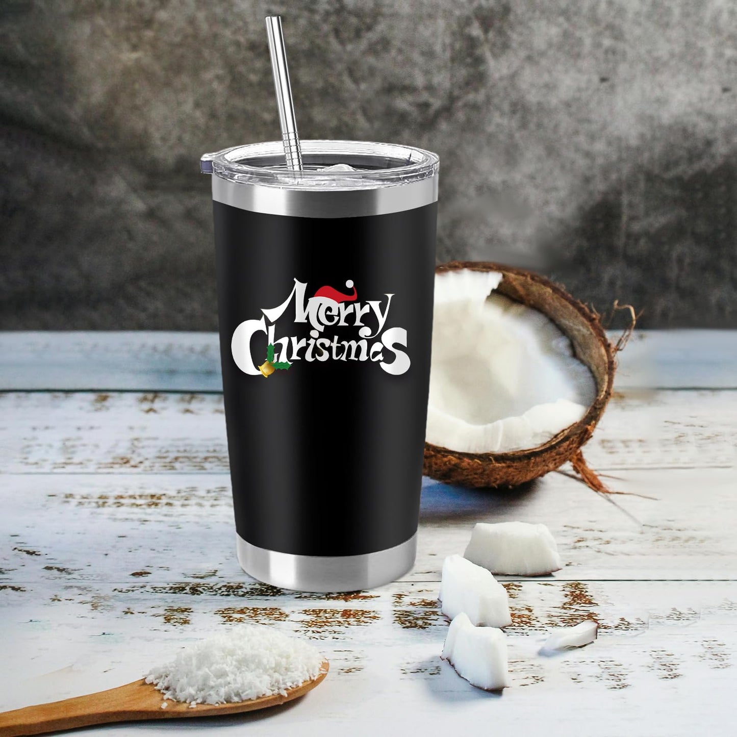 YOUKE OLA 12 Pieces Insulated Coffee Tumbler Blank Stainless Steel Double Wall Vacuum Travel Tumbler Cup with Lid and Straw for DIY Gift, Black 20oz