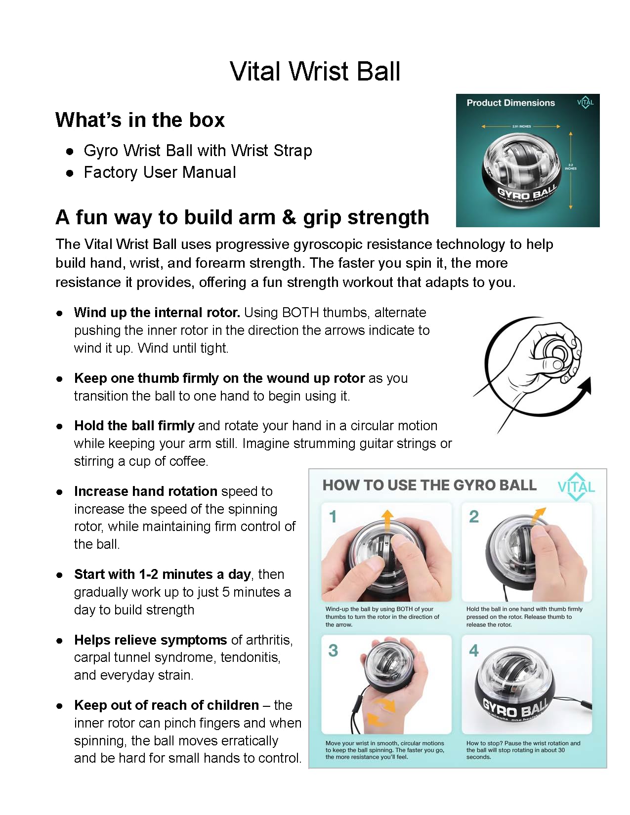Vital Wrist Ball Exerciser Gyro Ball Hand Exercise Balls Grip Strength Tester Zinc Rotor Gyroscopic Hand Grip Strength Baseball Training Equipment Wrist Exerciser Equipment Forearm Trainer
