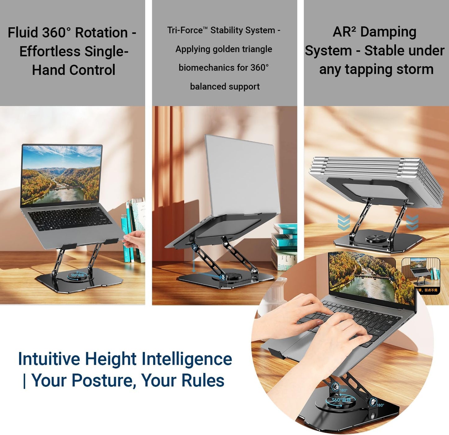 Generic 360 10-16 Inch Rotating Laptop Stand for Desk, Heavy Duty Solid Steel Ergonomic Laptop Riser, Foldable Portable