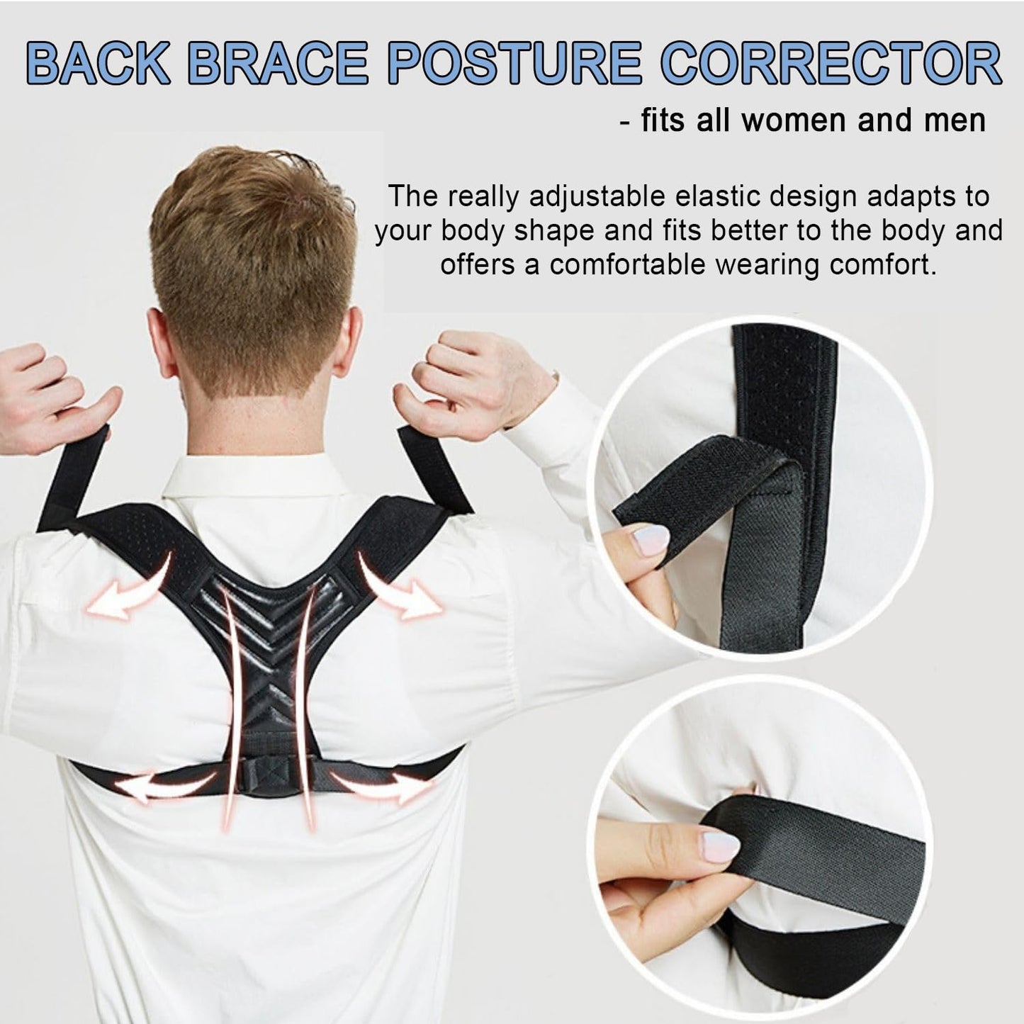 Posture Corrector, Back Brace for Women and Men, Adjustable Back Support, Shoulder Straightener for Improving Hunchback, Providing Pain Relief from Neck, Shoulder, and Upper Back - Black