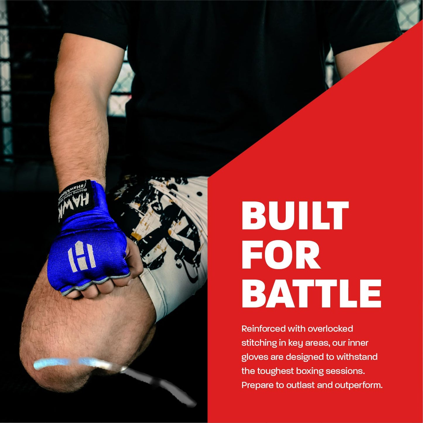 Hawk Padded Inner Gloves Training Gel Hand Wraps for Boxing Quick Wraps Men & Women Kickboxing Muay Thai MMA Bandages Fist Knuckle Wrist Protector Handwraps (Pair) (Blue, L/XL) - MMA Glove