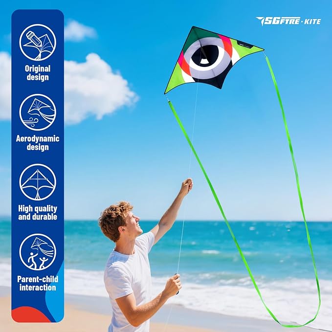 Delta Kites for Kids & Adults，Extremely Easy to Fly，Single Line Beach & Park Kite for Family Outdoor Games & Activities (Eye of The Sky)