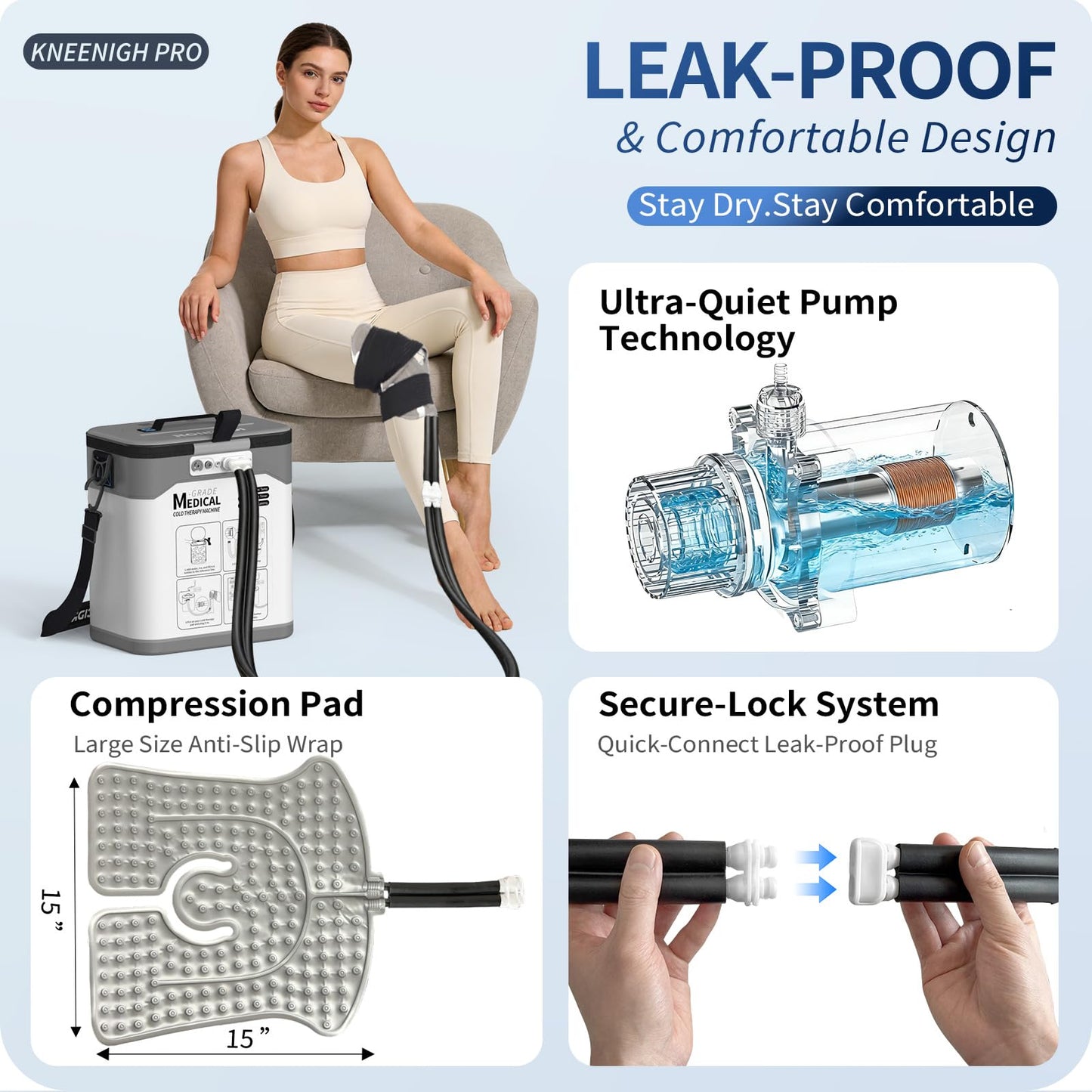 Ice Machine for Knee After Surgery, Programmable Cold Therapy Machine w/Temp Disp, 12H Knee Ice Machine Pain Relief, 12QT/Ultra-Quiet,Cryotherapy for Knee Replacement Shoulder Hip