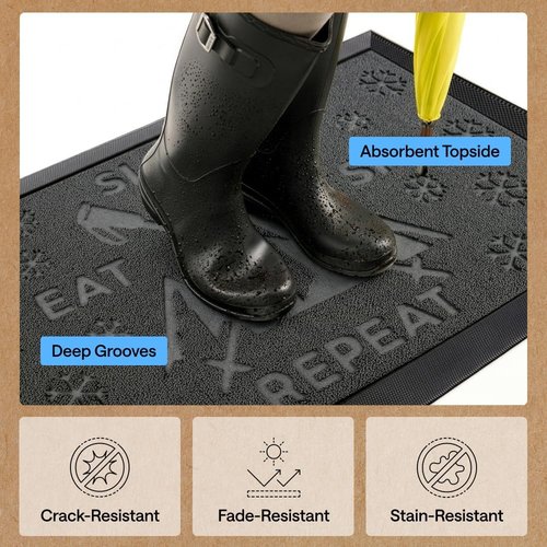 GORILLA GRIP Waterproof All-Season WeatherMAX Doormat - 35x23 Natural Rubber, Stain & Fade Resistant, Easy Clean Graphite