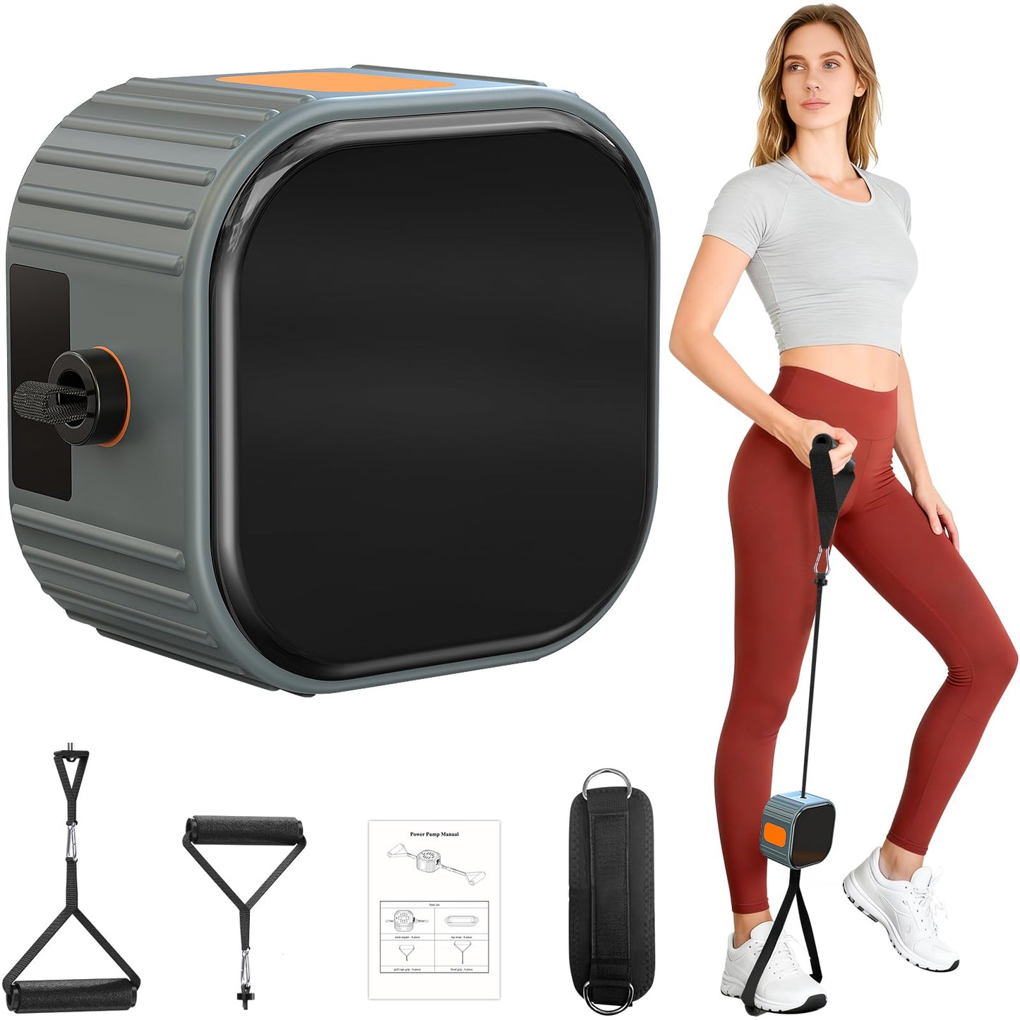 Resistance Bands with Fitness Bar, Power Pump System with Adjustable Resistance Levels, Portable Strength Training Equipment for Women, Home & Travel Workout