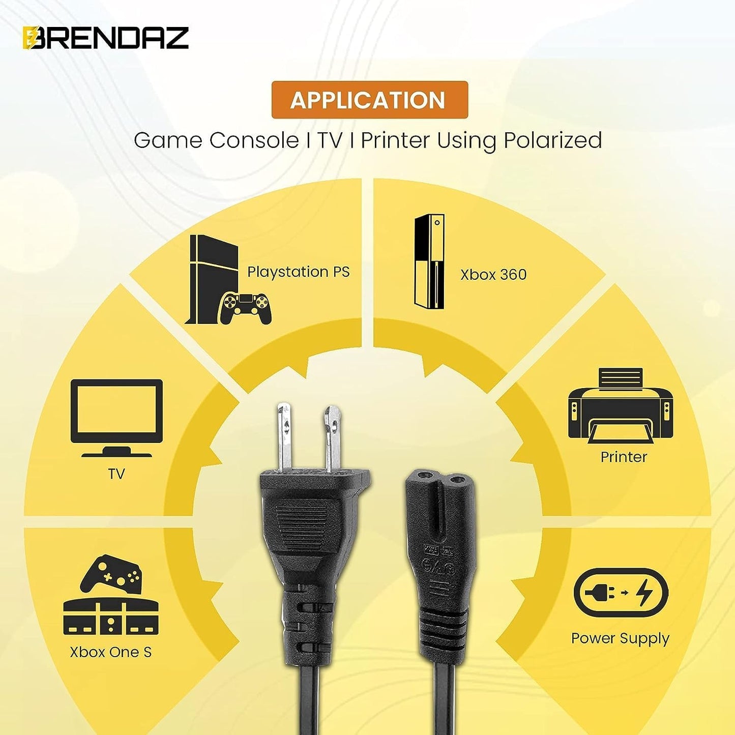 BRENDAZ (5-Pack) C7 2 (6-Feet) Polarized Power Cord, Prong AC Power Cable, Compatible with Vizio D, E, M Series HDTV